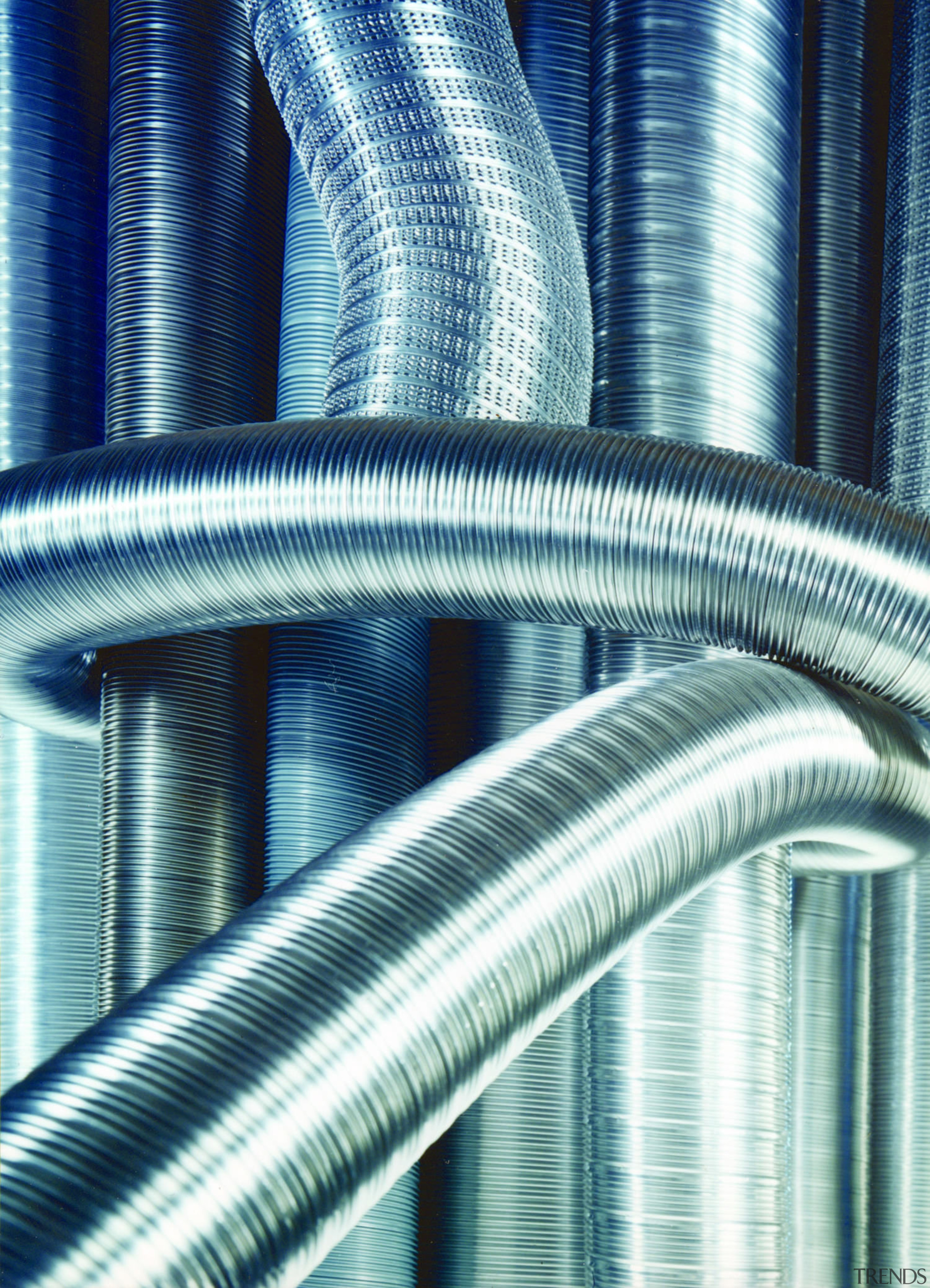 View of air conditioning ducting by Smooth-Air. - architecture, engineering, line, metal, pipe, steel, structure, teal, white