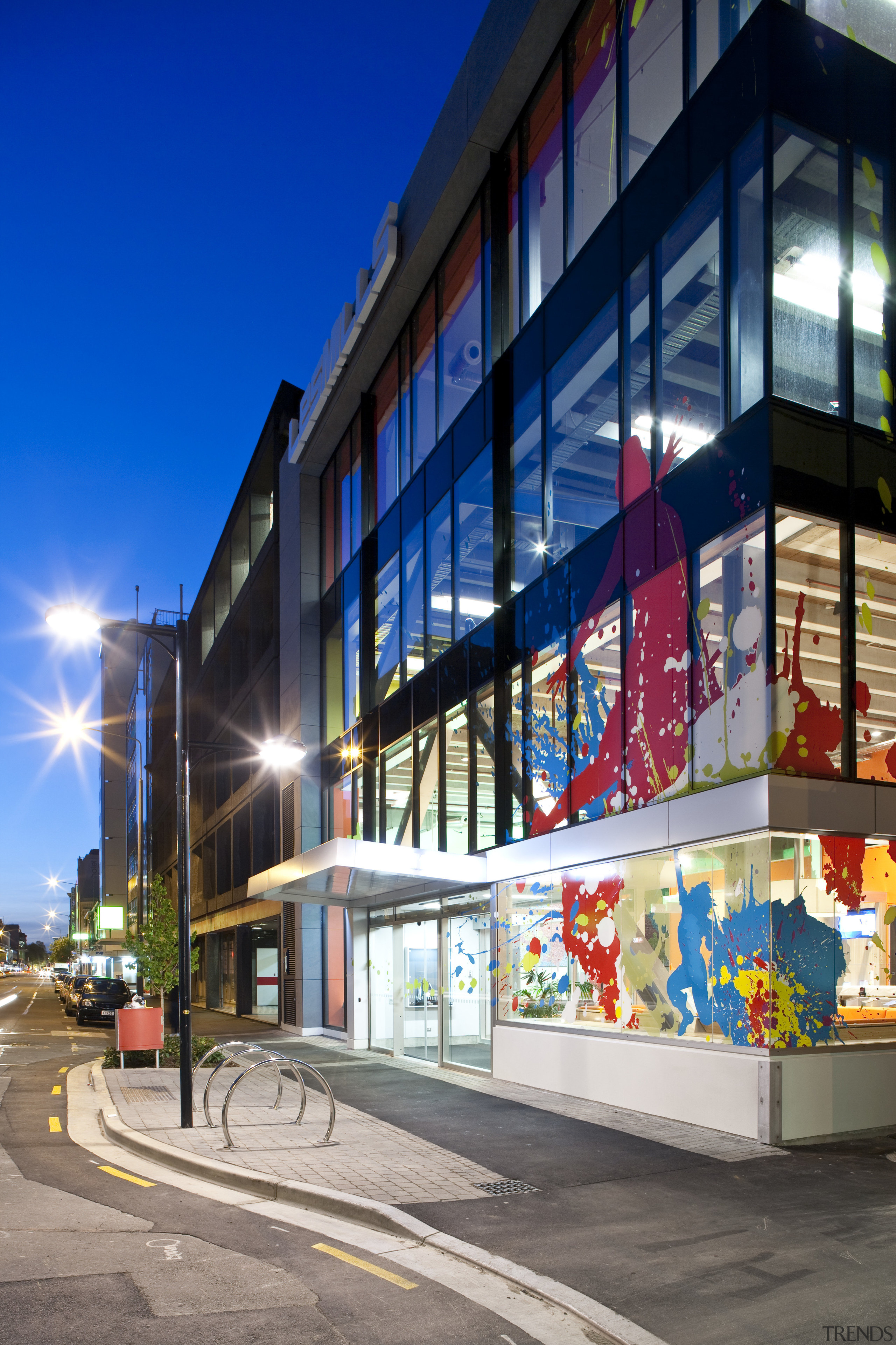 View of the new Les Wills gym in architecture, building, city, commercial building, condominium, downtown, facade, house, metropolitan area, mixed use, neighbourhood, real estate, residential area, sky, urban area, window, blue