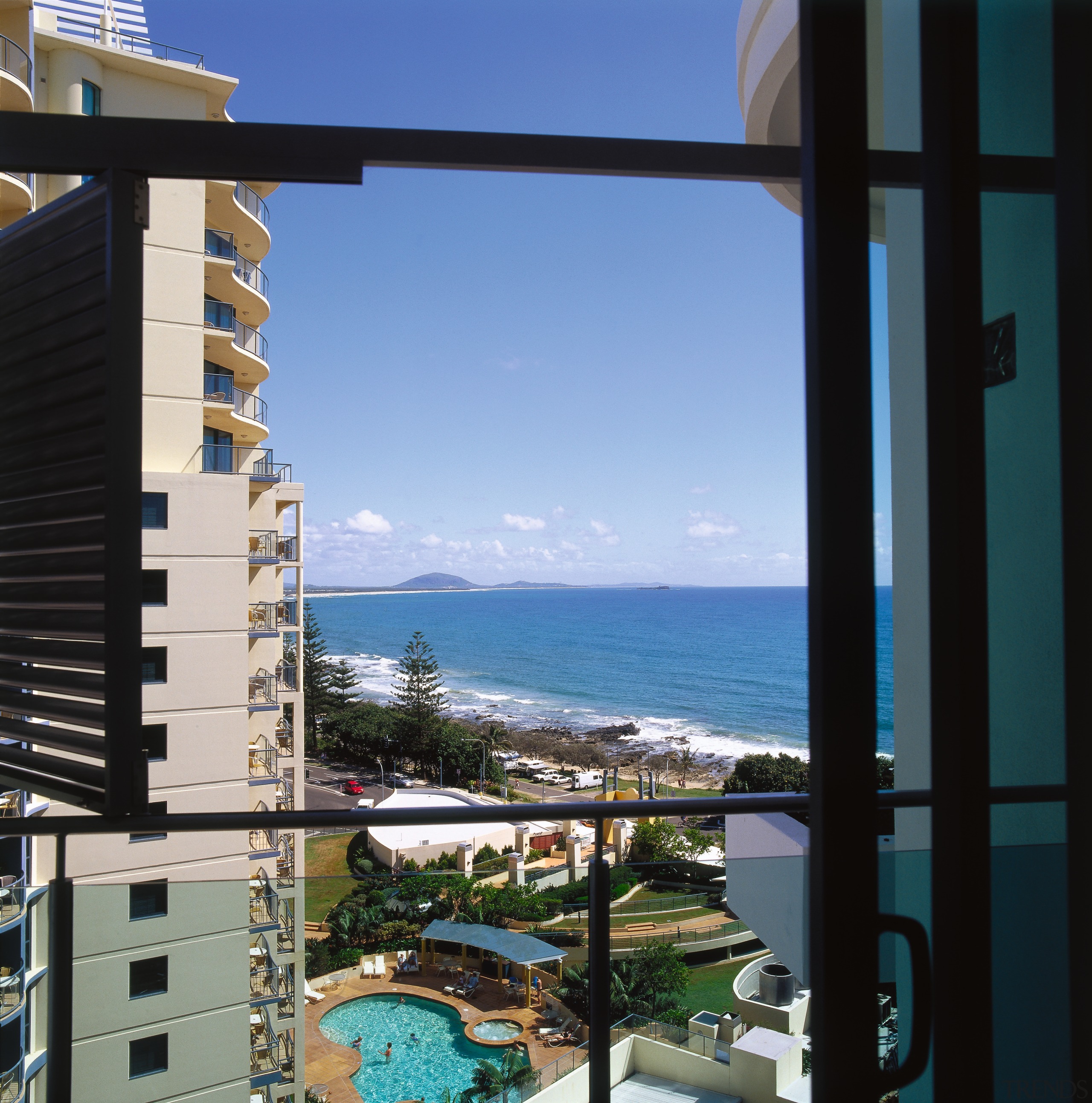 view from the apartments - view from the apartment, balcony, building, condominium, hotel, property, real estate, sea, sky, vacation, window, black, teal