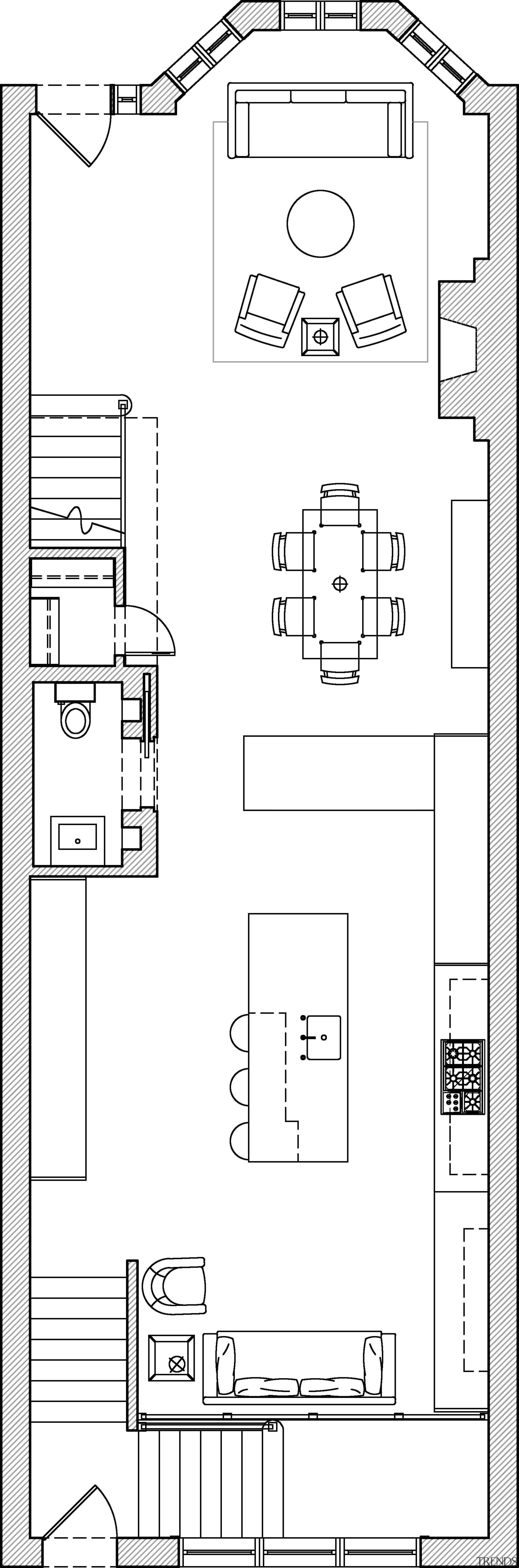 This kitchen is open to the dining area angle, area, artwork, black and white, design, diagram, drawing, floor plan, font, line, line art, plan, product, product design, structure, technical drawing, text, white