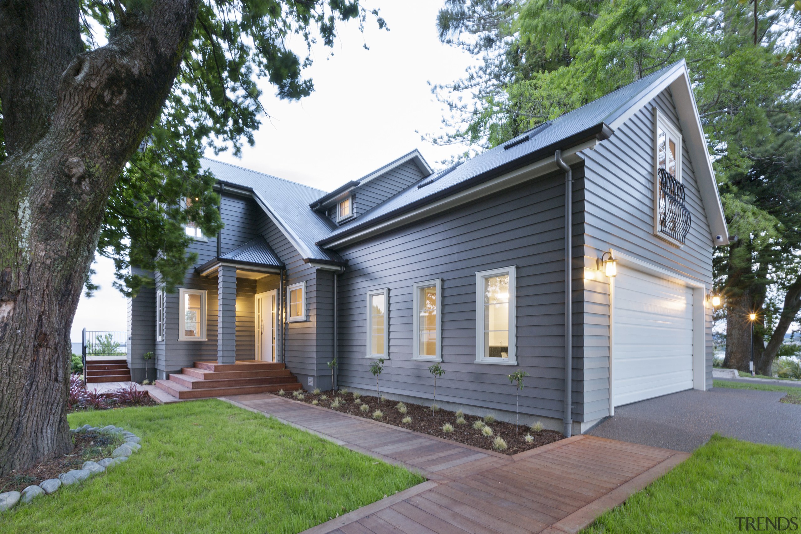 two storey traditional style home by Landmark Homes cottage, elevation, estate, facade, farmhouse, home, house, property, real estate, residential area, siding, gray