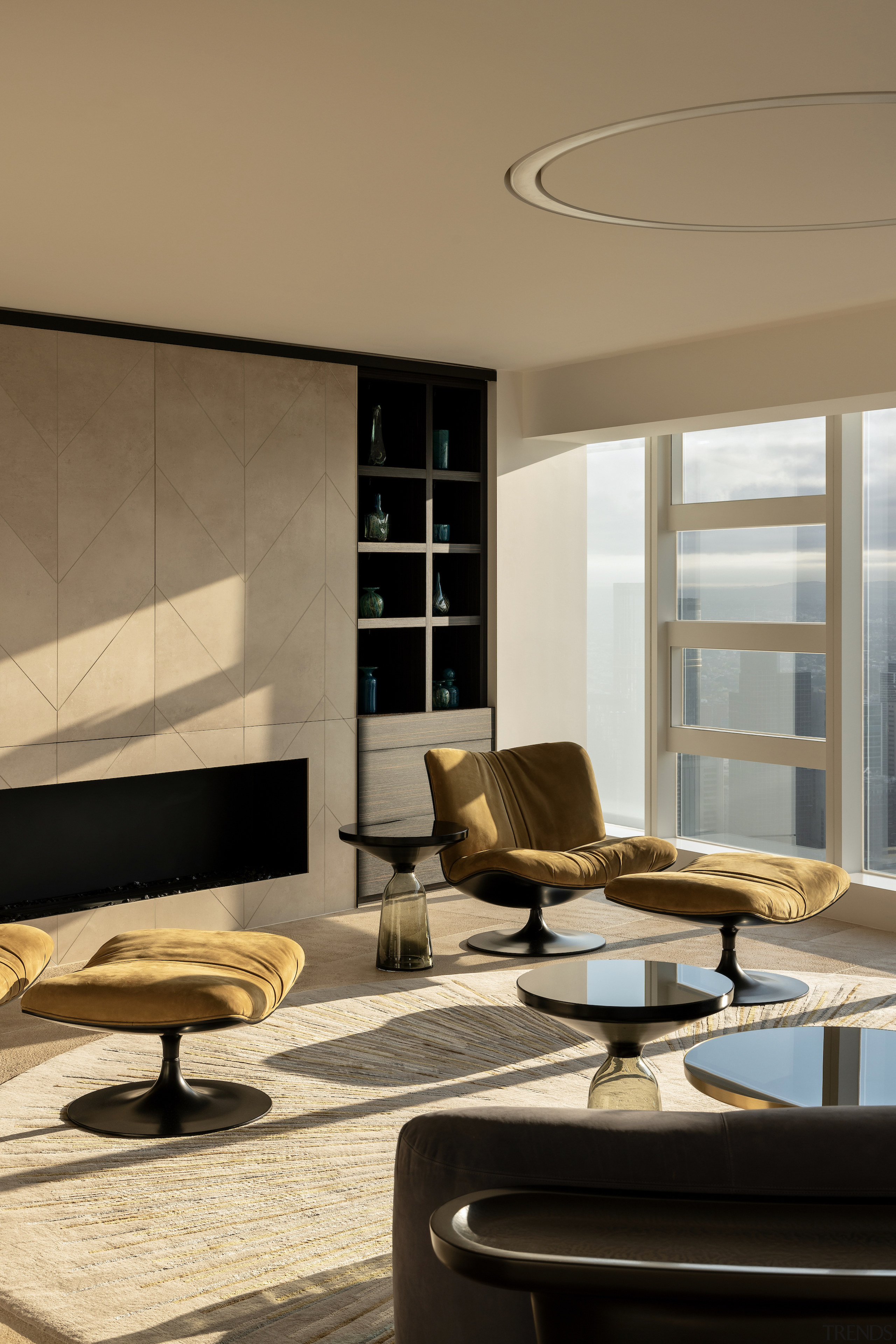 Entertainment room – television hidden by operable chevron 