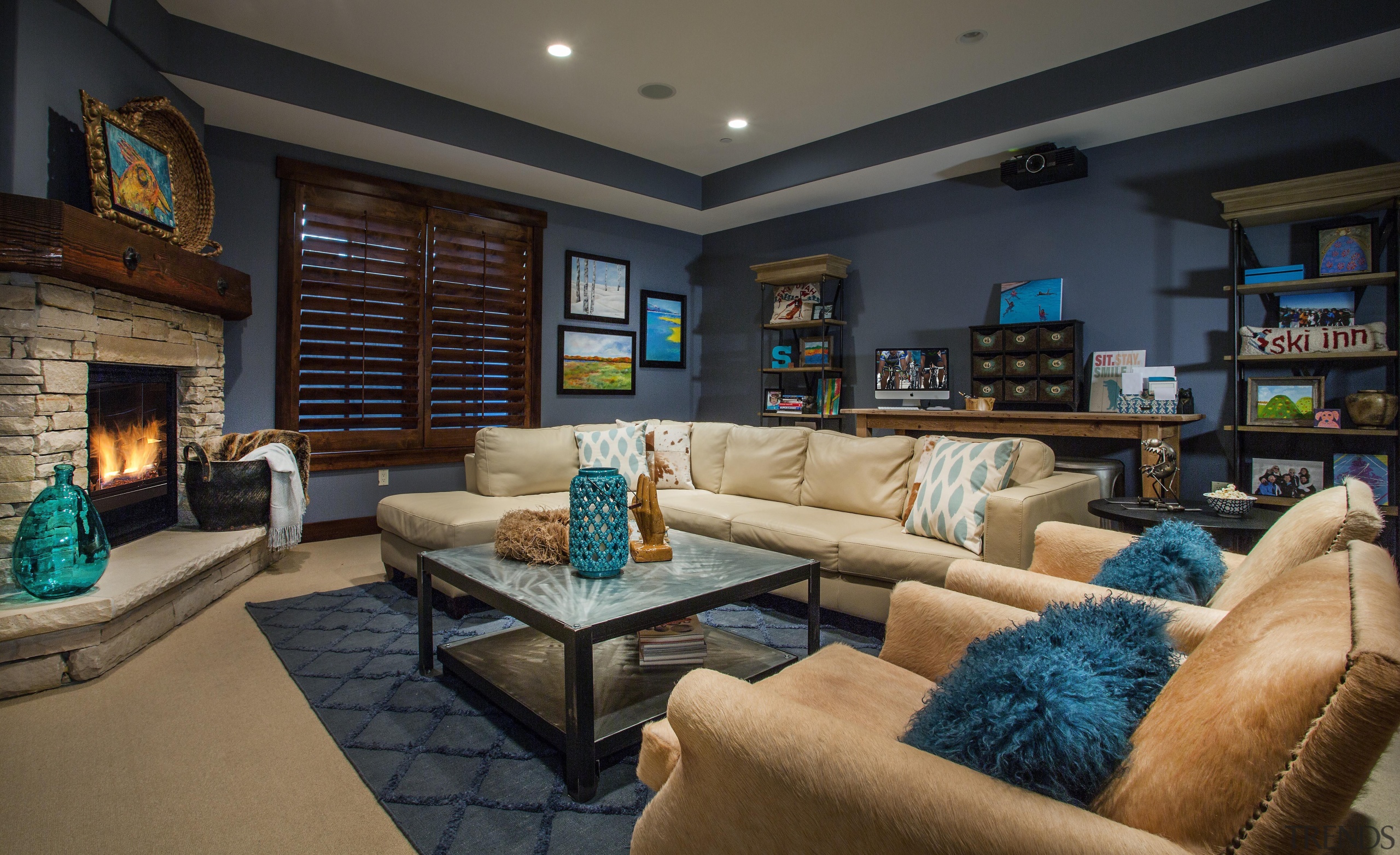 Mountain Modern - Lower Level Family Room - ceiling, estate, home, interior design, living room, property, real estate, room, black
