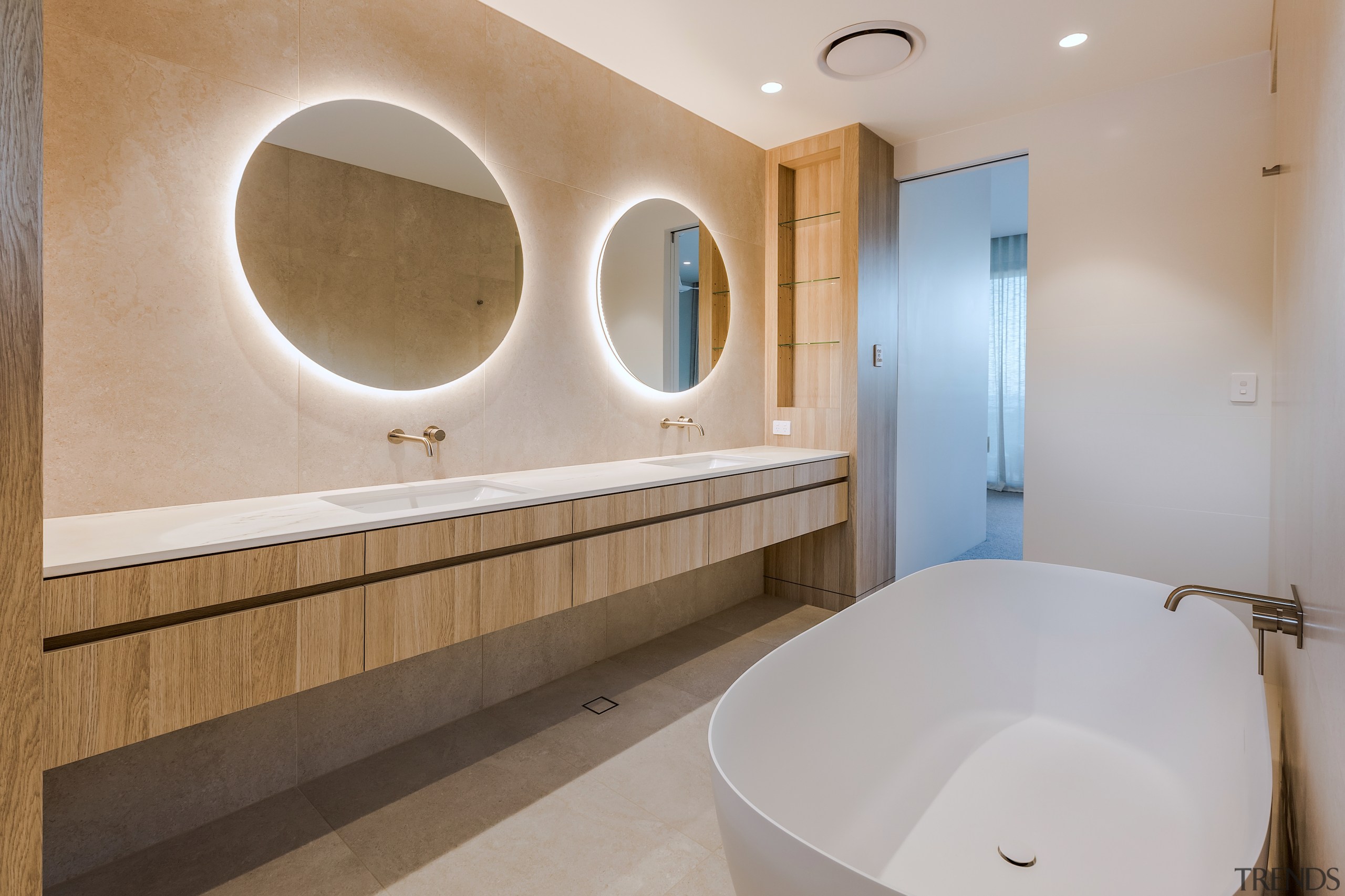 The wall-hung vanity offers a wealth of benchspace 