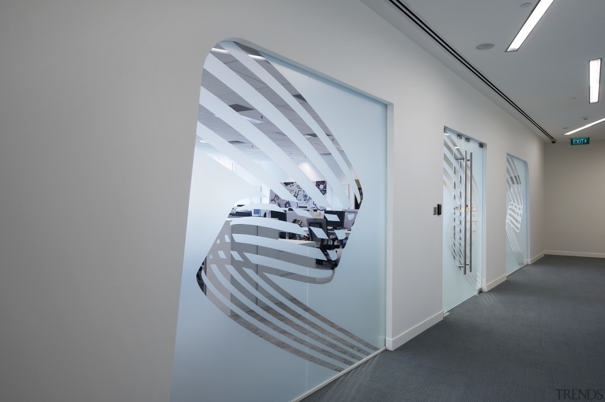 View of the sustainable HSBC office in Mapletree design, glass, product design, gray