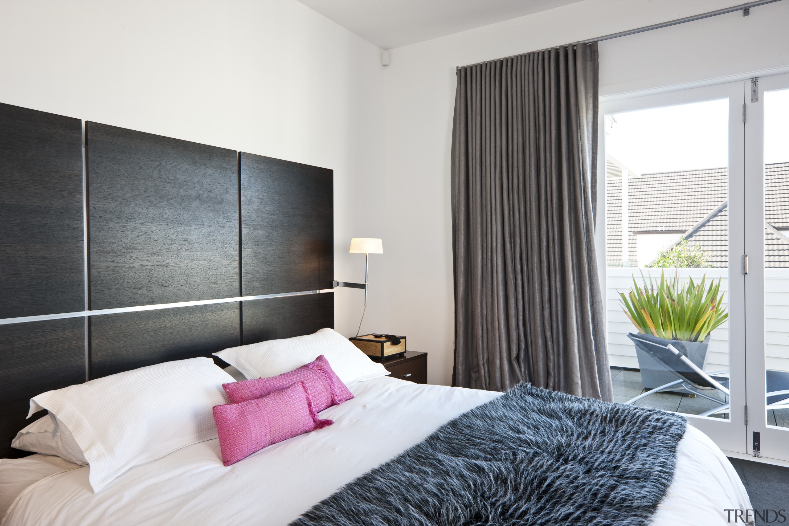 View of the master bedroom. - View of bed frame, bedroom, curtain, home, interior design, property, real estate, room, suite, wall, window, window covering, window treatment, white