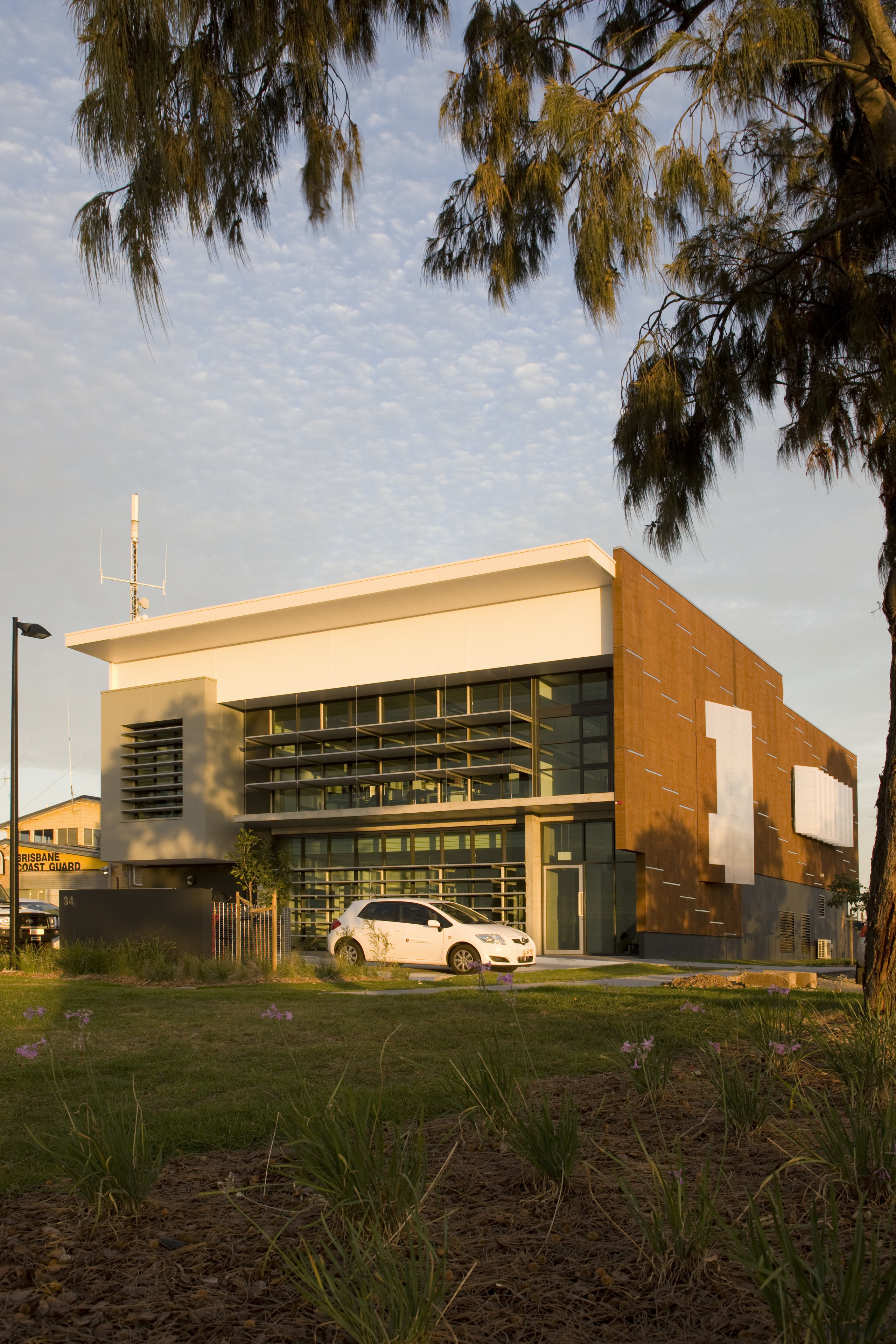 Exterior view of the sustainable Environmental Protection Agency architecture, building, facade, home, house, real estate, residential area, sky, brown, gray