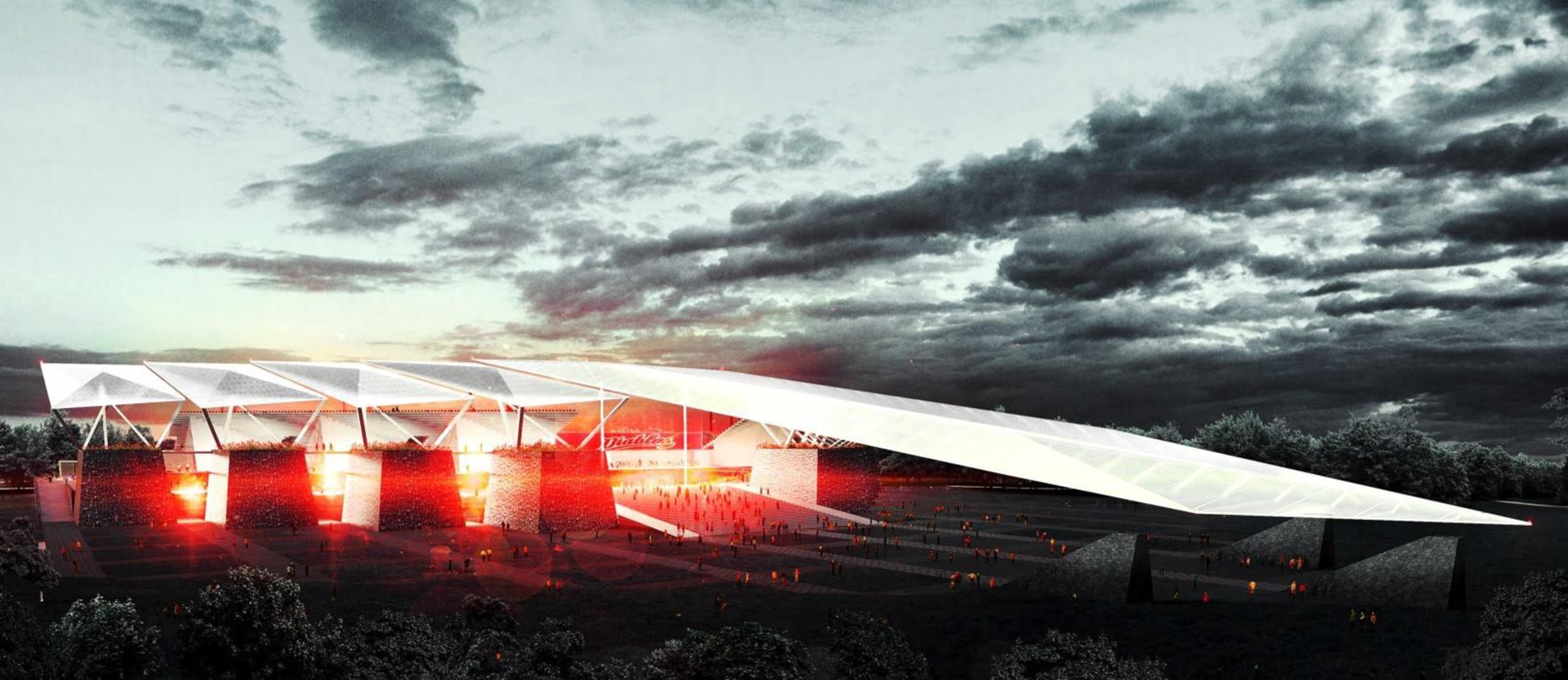 Estadio Diablos is the new stadium design for architecture, atmosphere, cloud, phenomenon, sky, sport venue, structure, white, black