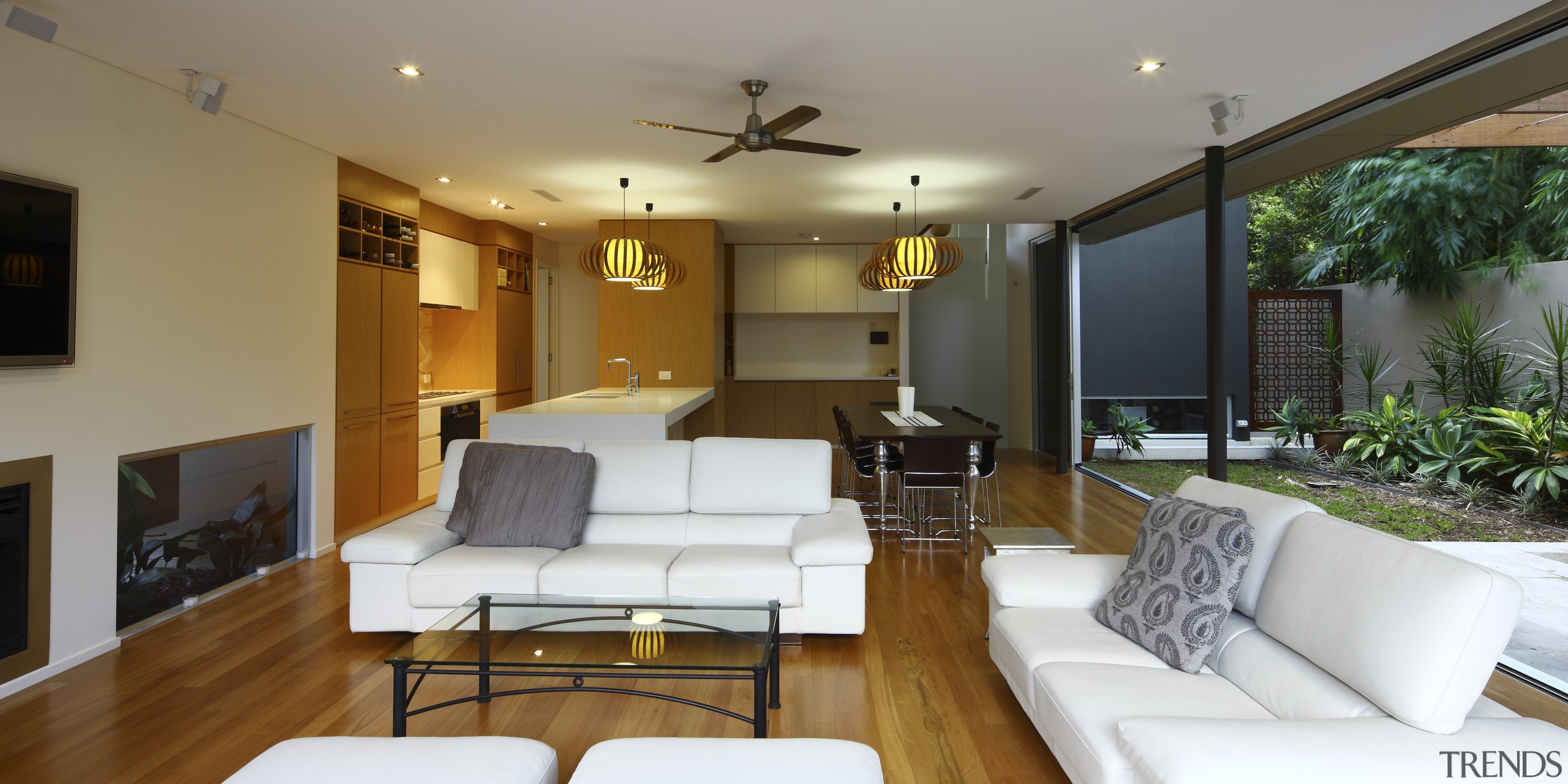 This house was designed by Kon Panagopoulos and ceiling, estate, home, house, interior design, living room, property, real estate, room, brown