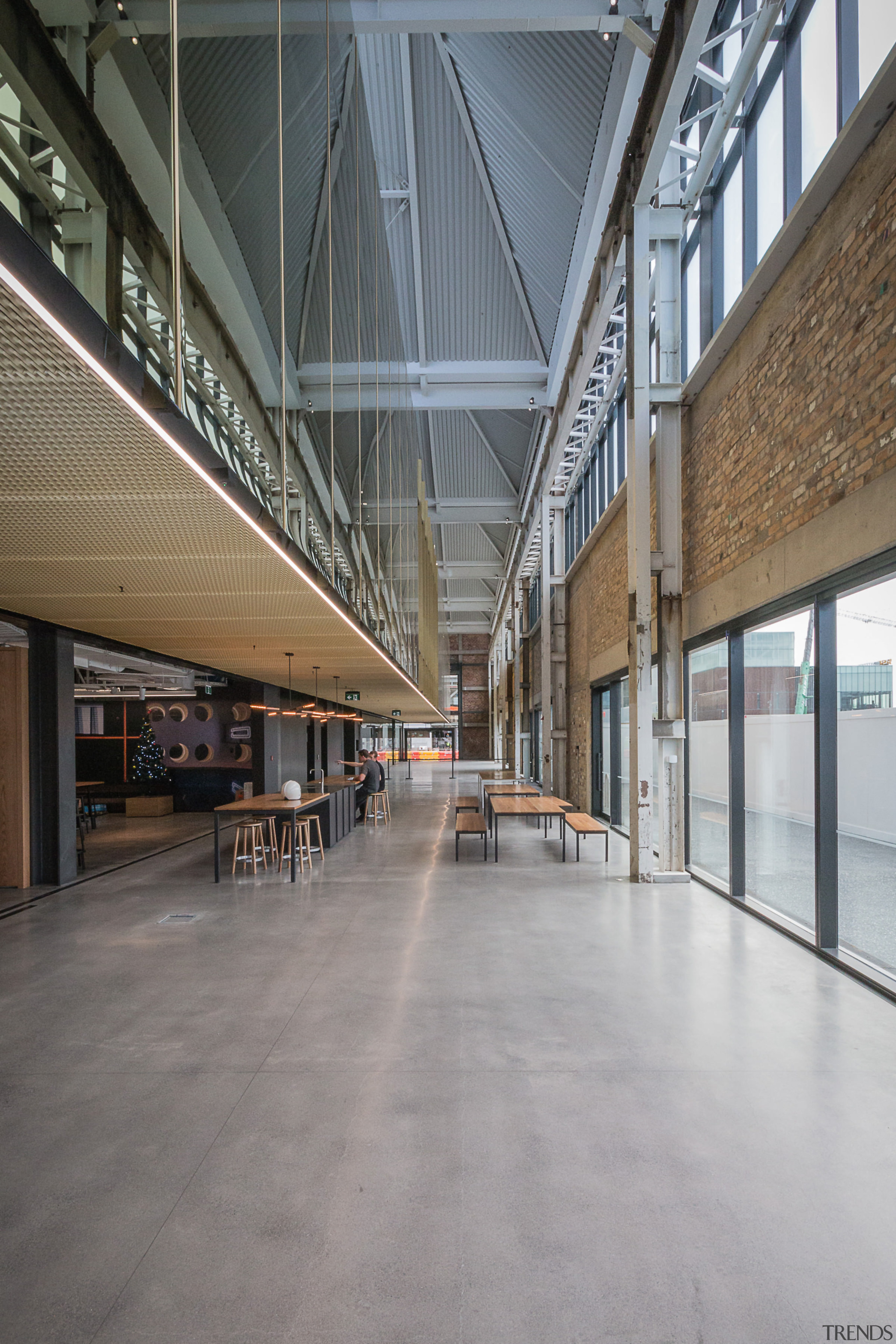 For this adaptive reuse project, a bold rectilinear airport terminal, architecture, building, daylighting, floor, metropolitan area, structure, gray