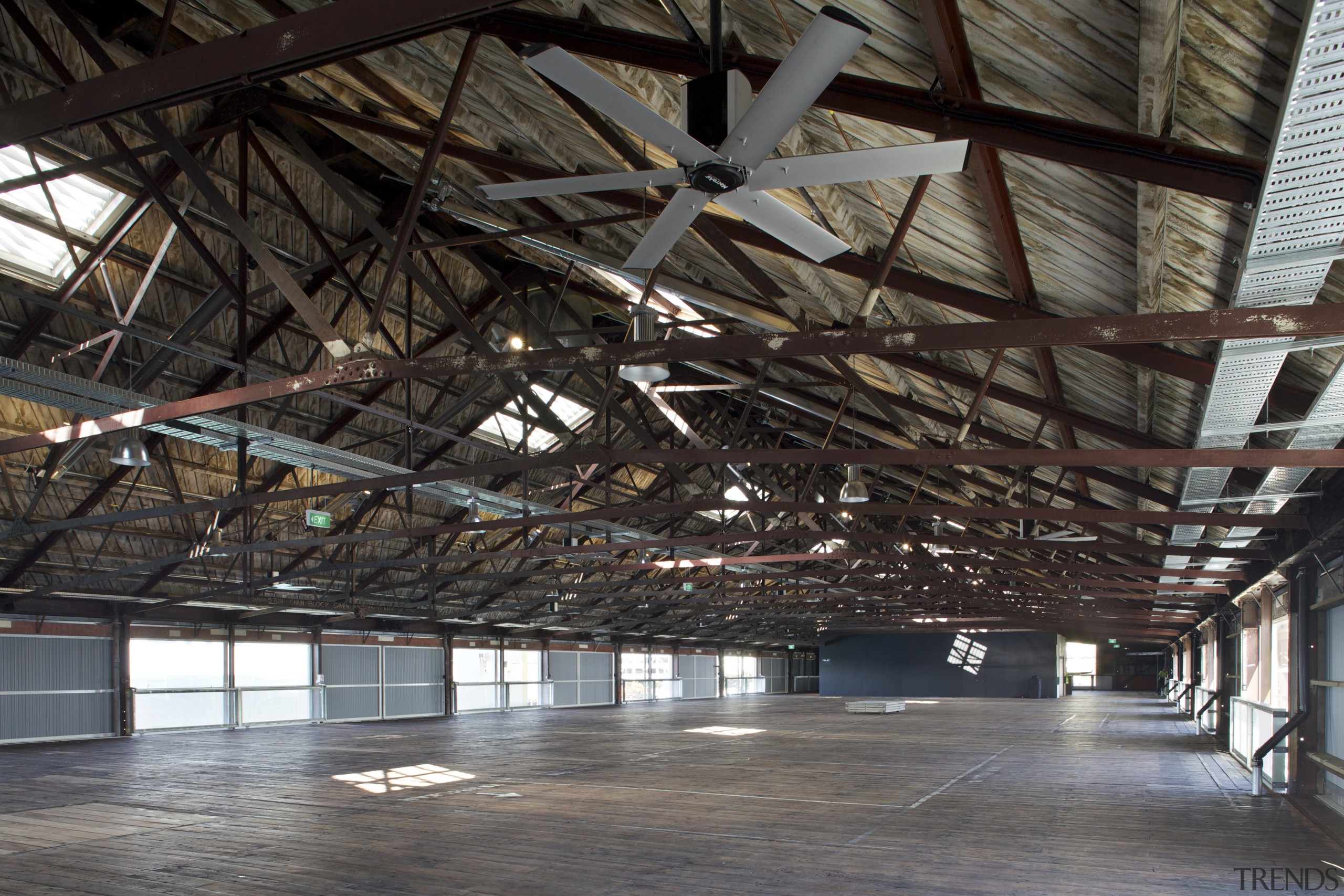 Macrennie Commercial Construction work on Shed 10 - architecture, beam, building, ceiling, daylighting, structure, tourist attraction, wood, black, gray