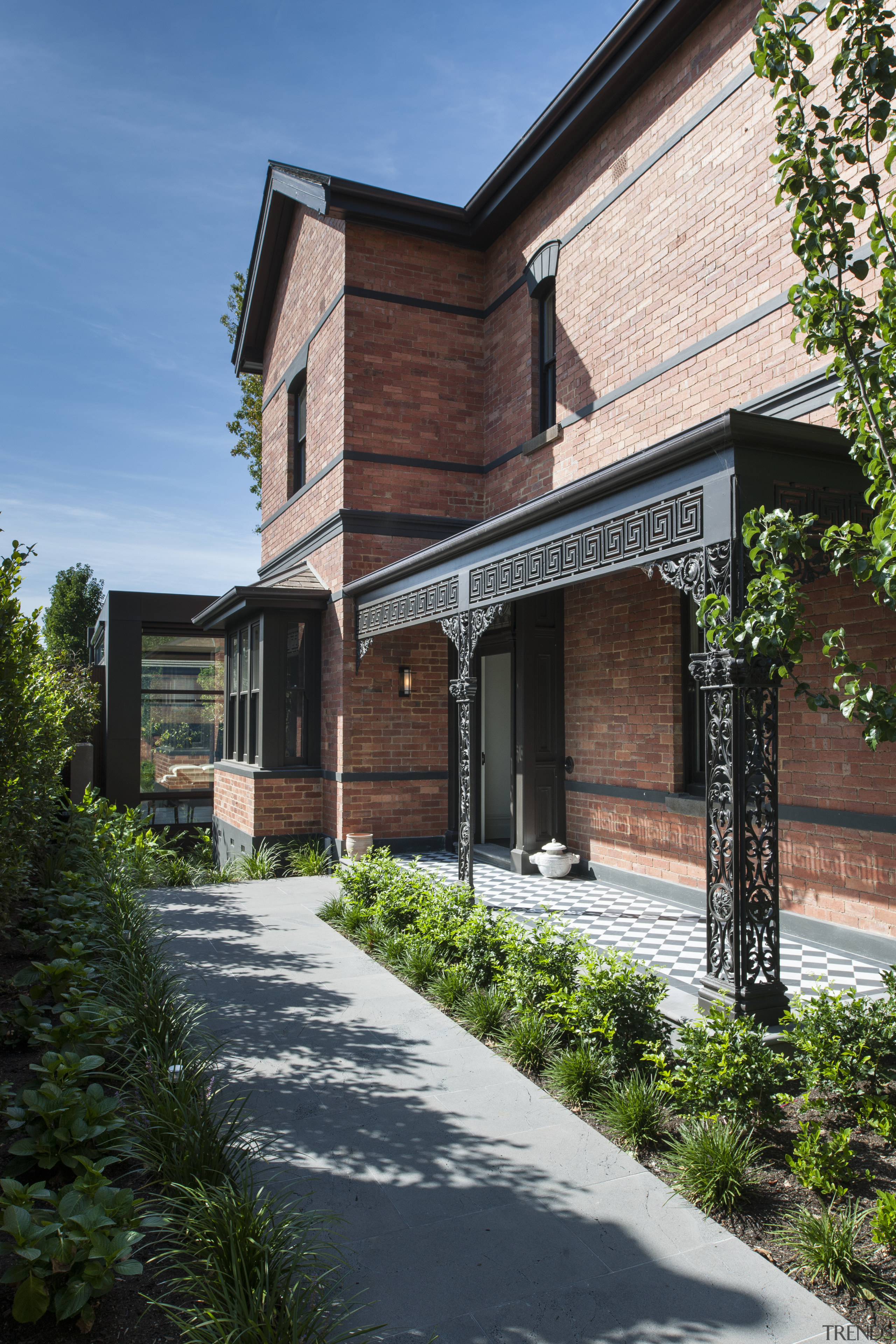 The front door of this original Victorian brick architecture, building, estate, facade, home, house, neighbourhood, real estate, residential area, siding, sky, suburb
