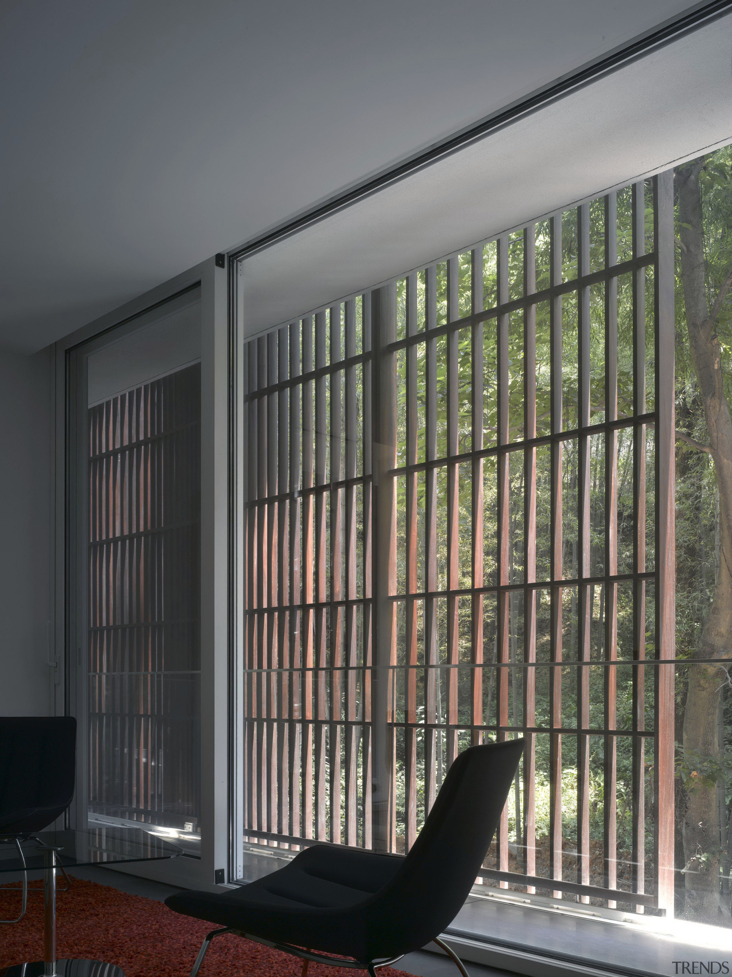 interior view of an apartment with seating and architecture, daylighting, glass, house, interior design, window, window blind, window covering, window treatment, gray, black