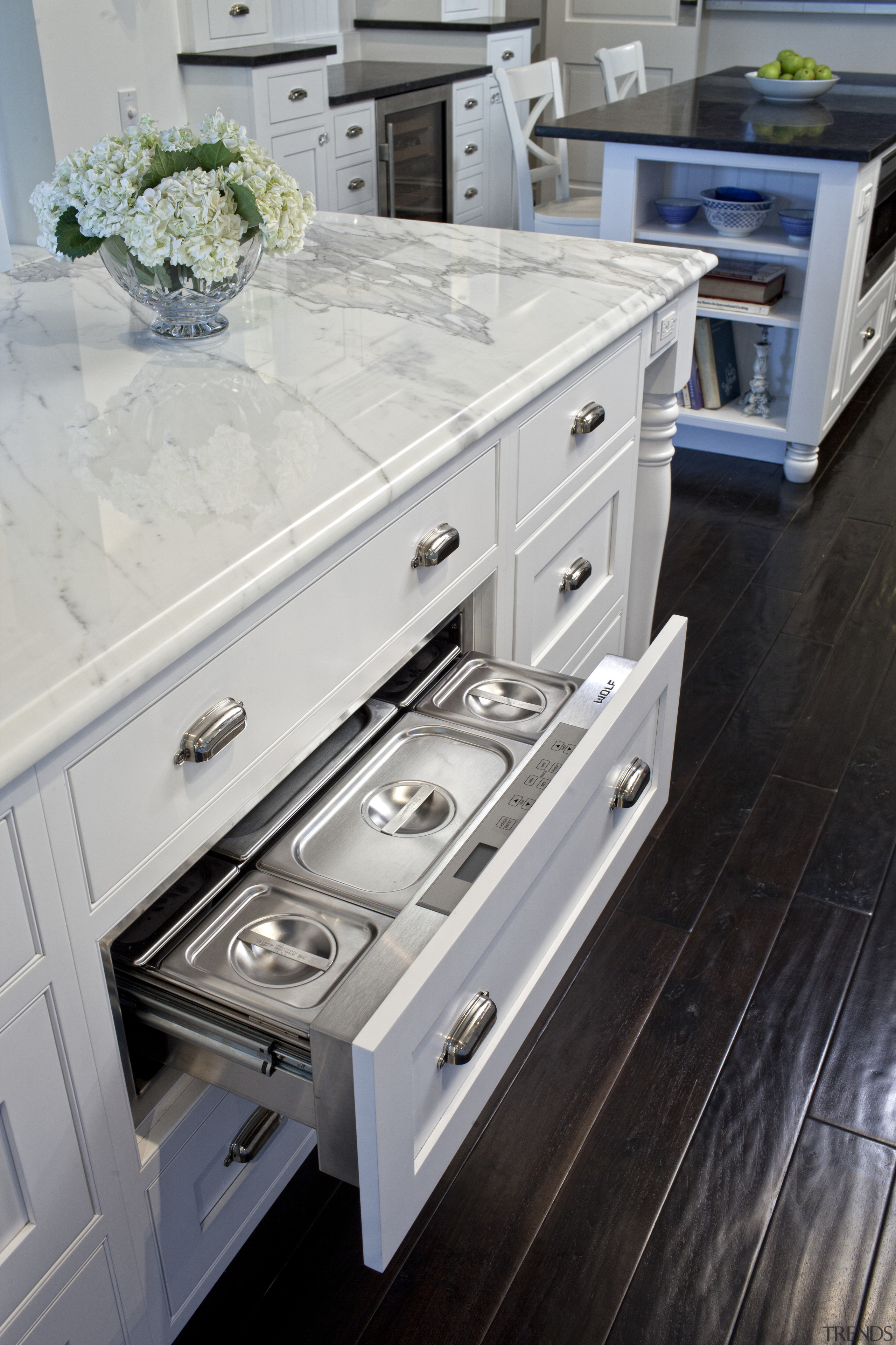 View of kitchen in 1950's remodelled lakefront home chest of drawers, countertop, drawer, floor, furniture, home appliance, kitchen, kitchen stove, major appliance, gray, black