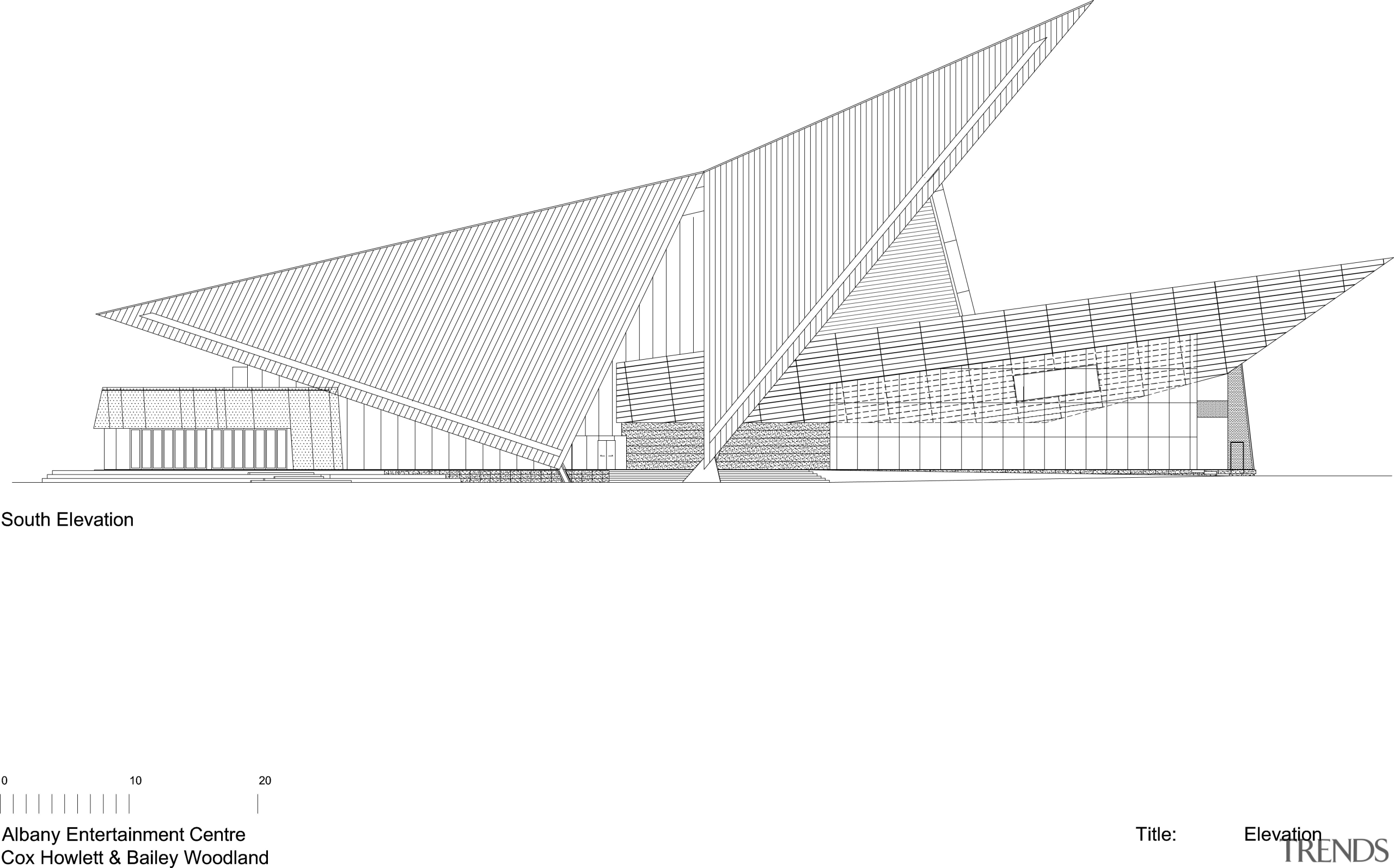 View of the interior/exterior/floor-plan of the Albany Entertainment angle, architecture, area, black and white, design, diagram, elevation, line, naval architecture, product design, roof, shed, structure, triangle, white