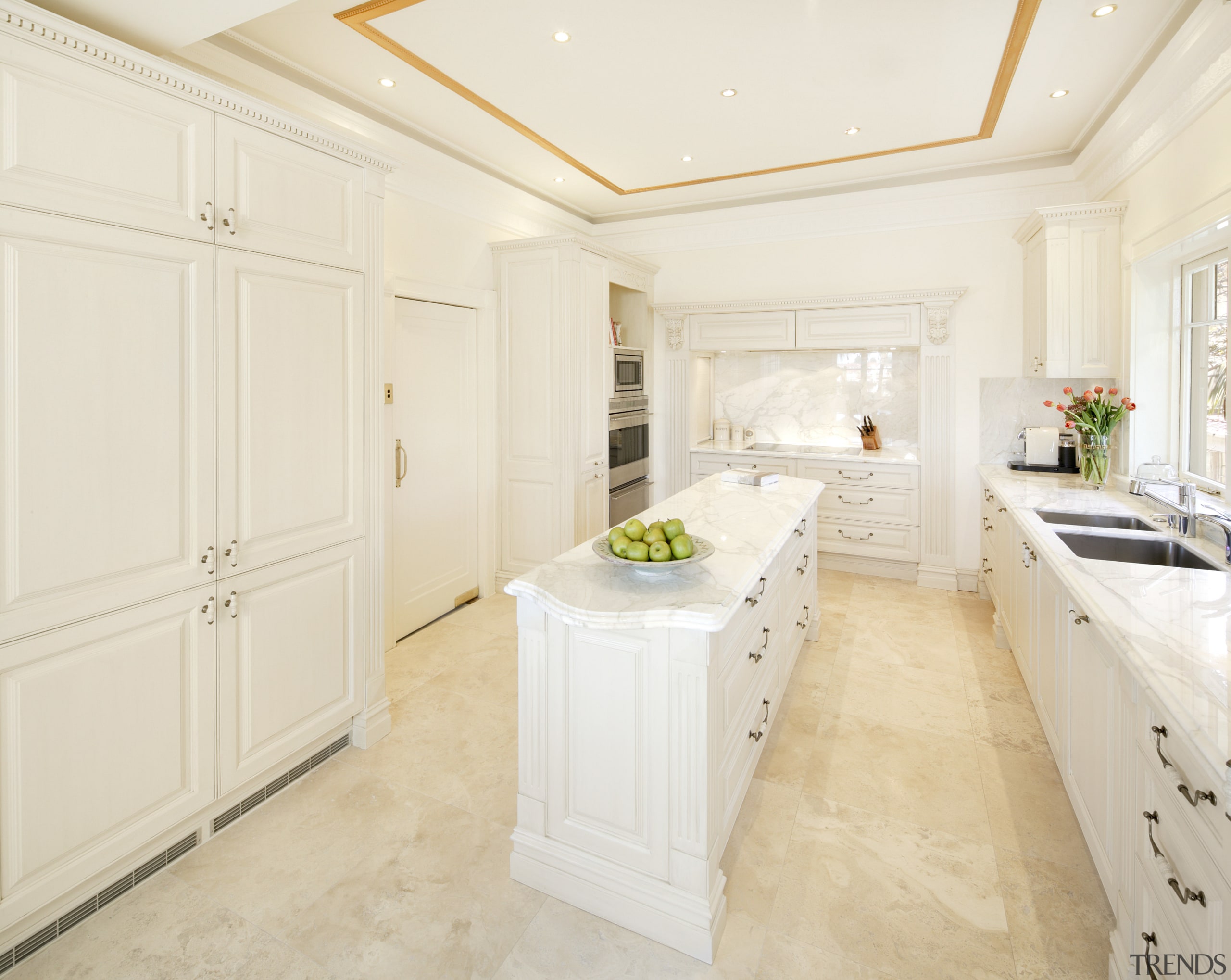 View of kitchen with cream and white colour ceiling, countertop, cuisine classique, estate, floor, flooring, home, interior design, kitchen, property, real estate, room, white