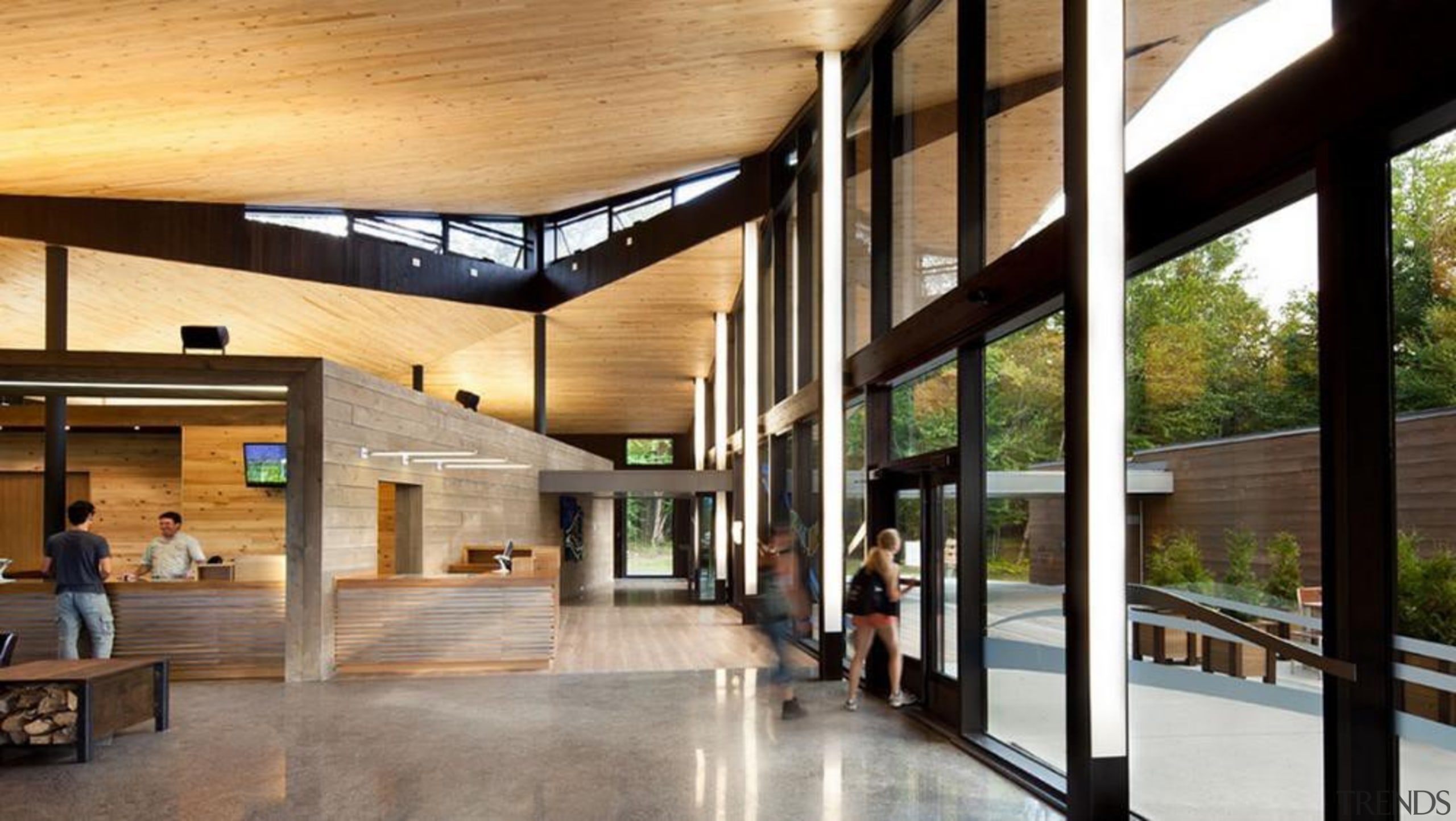 The Mont-Tremblant national park discovery centre in Québec architecture, house, interior design, lobby