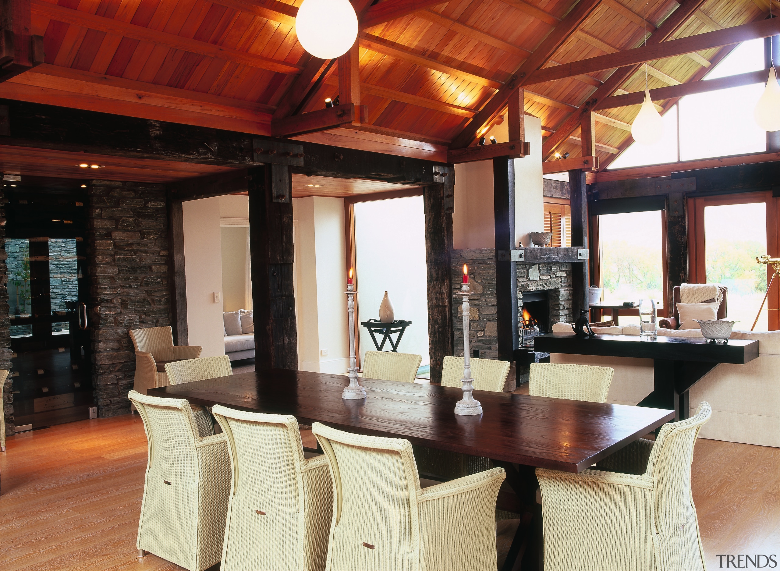 A interior view of the open plan living ceiling, dining room, interior design, property, real estate, room, table, black