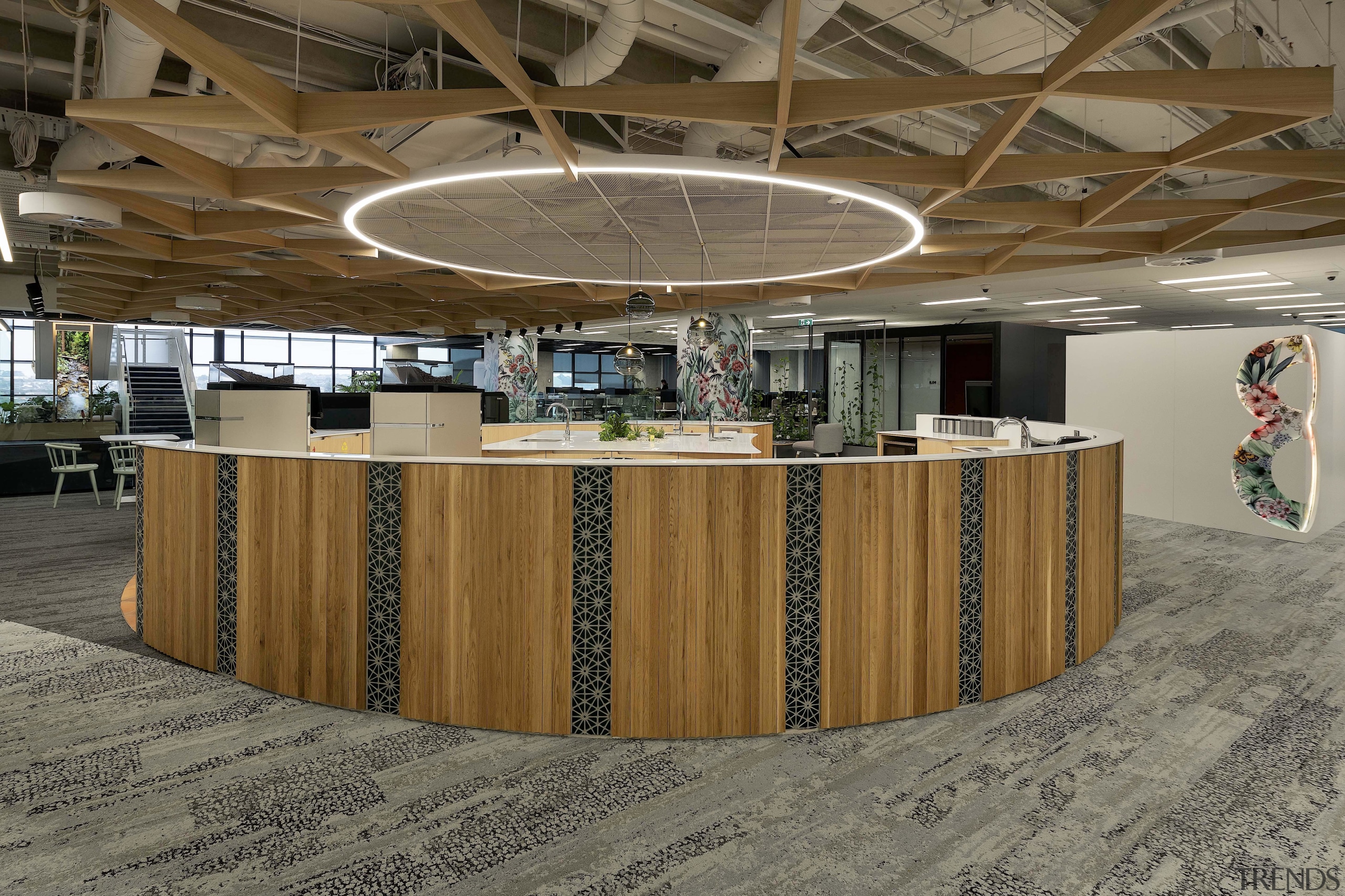 There are social hubs on all ANZ floors brown, gray