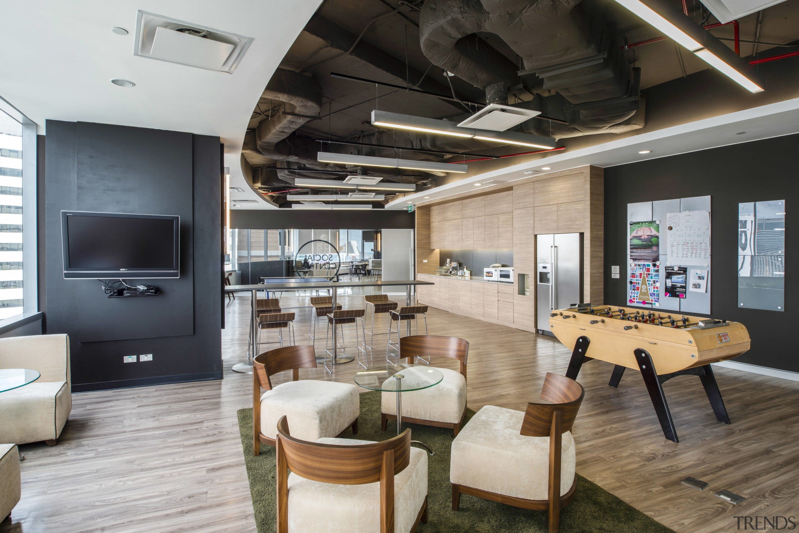 The Social Centre at McCann Worldgroup provides places interior design, gray, black