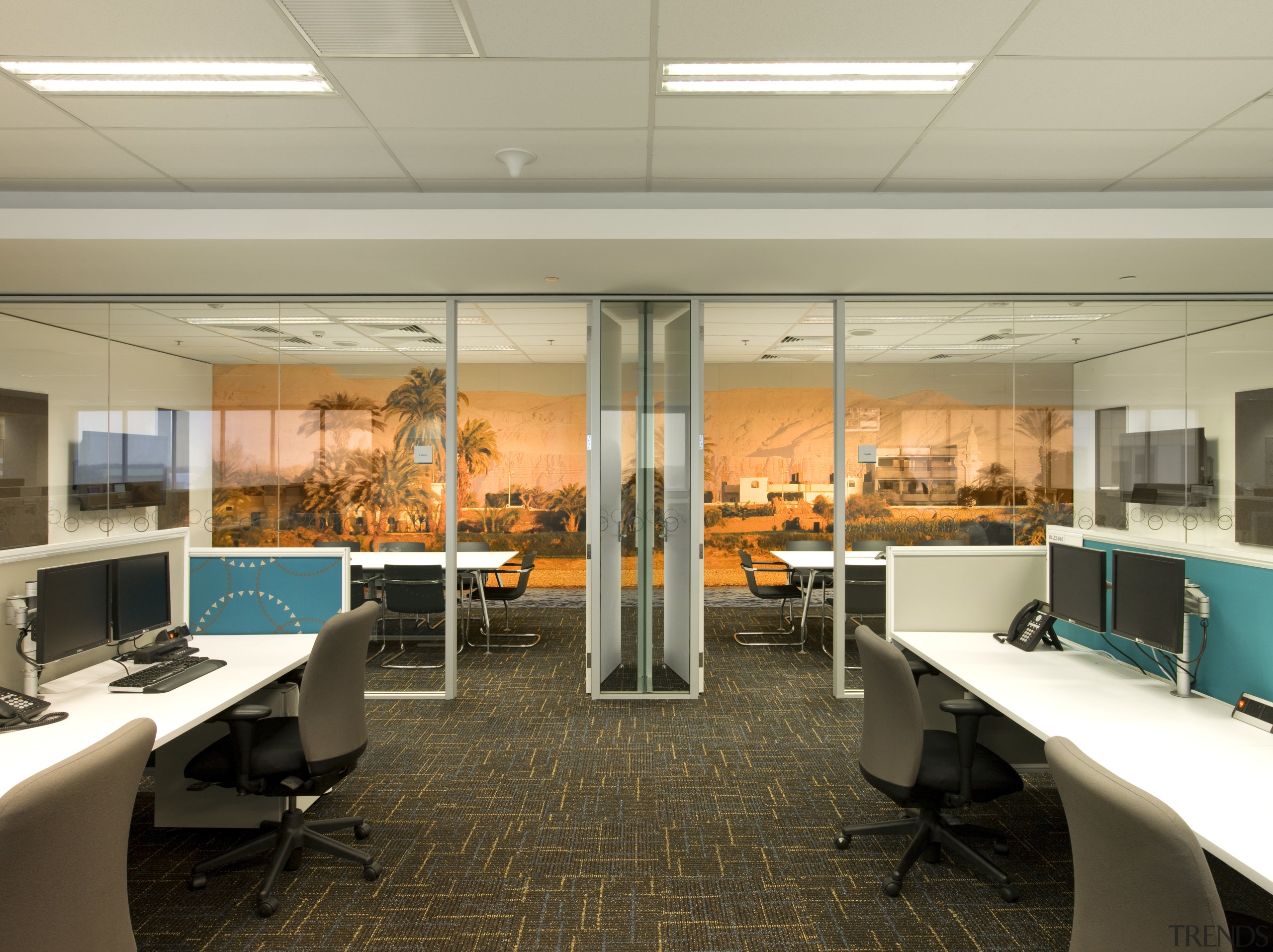 Standard Chartered Bank, Changi Business Park, Singapore interior design, office, orange, brown