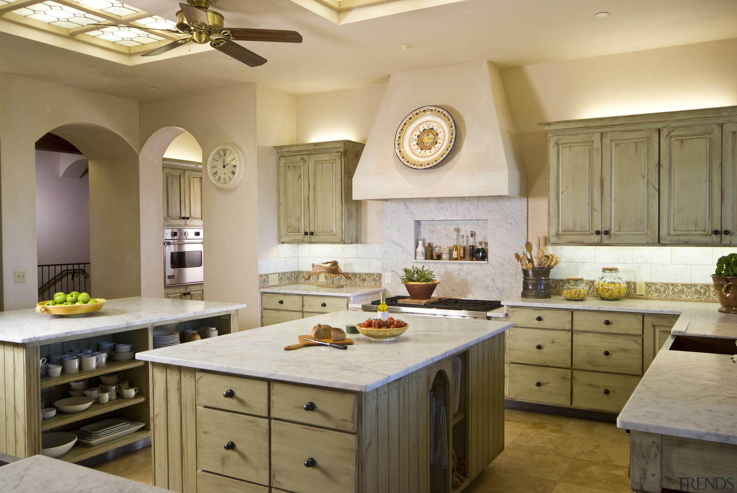 Architect Neil Peoples AIA. Tuscan inspired kitchen. Traditional cabinetry, countertop, cuisine classique, interior design, kitchen, room, brown