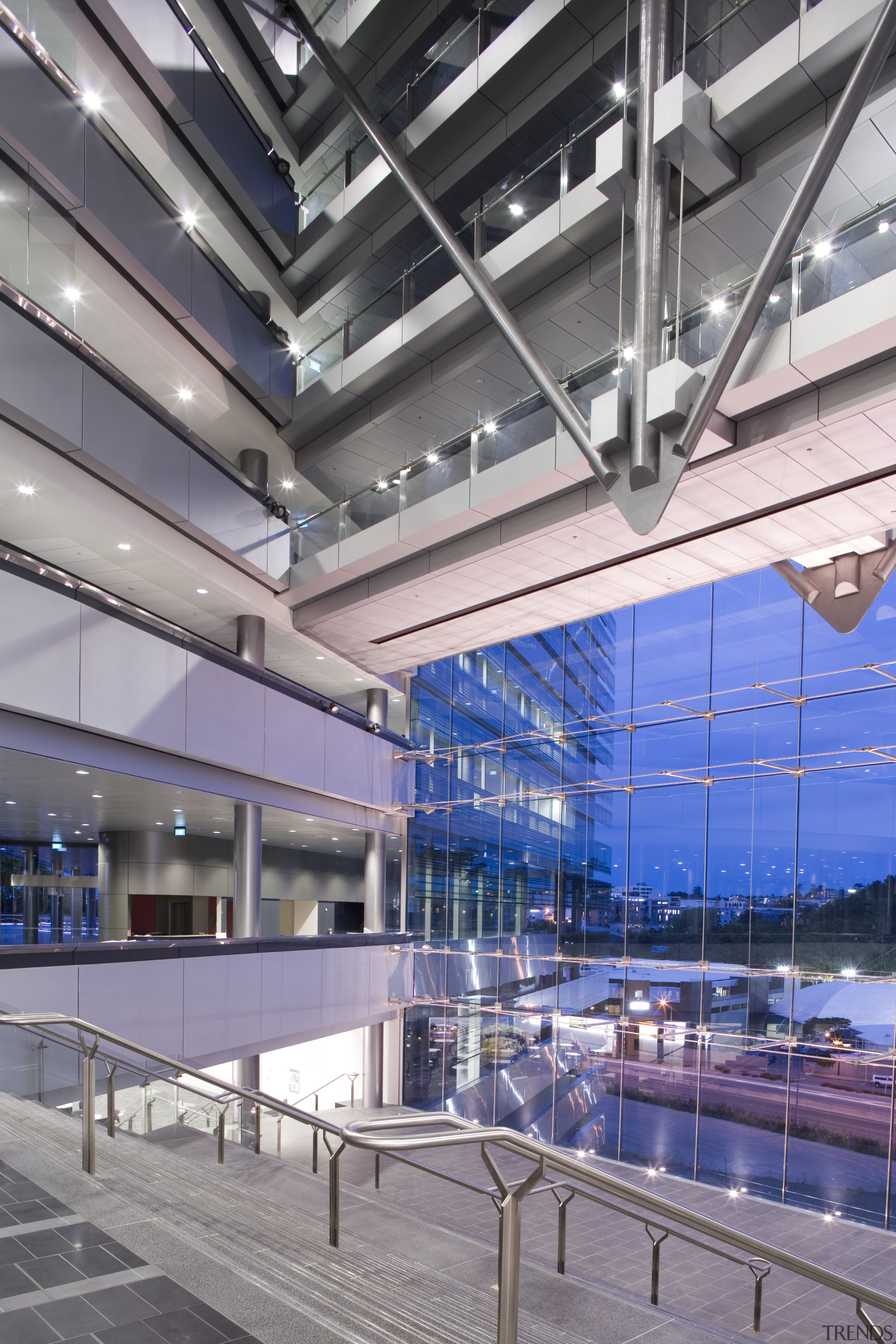 interior view of the Owen G Glenn Building architecture, building, corporate headquarters, daylighting, glass, headquarters, leisure, leisure centre, metropolitan area, mixed use, reflection, structure, gray