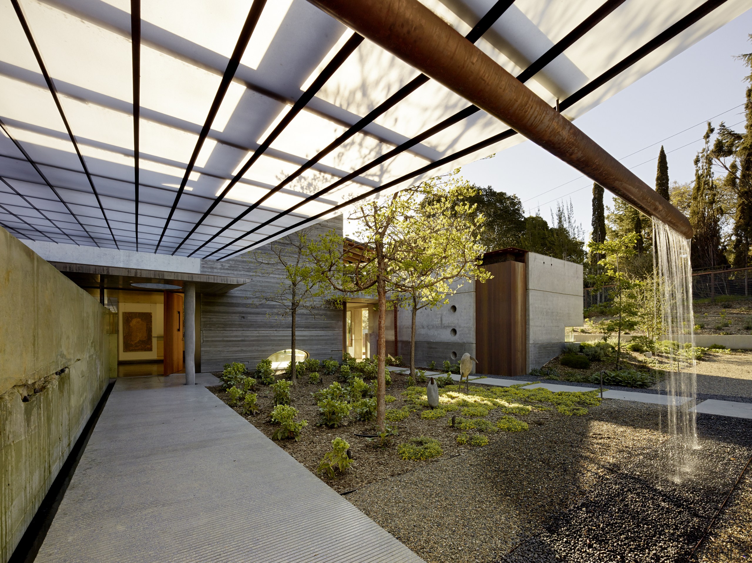 ​​​​​​​Polycarbonate roofing over the walkway to the front architecture, courtyard, home, house, outdoor structure, residential, Polycarbonate roofing, walkwayFuTung Cheng, Cheng Design