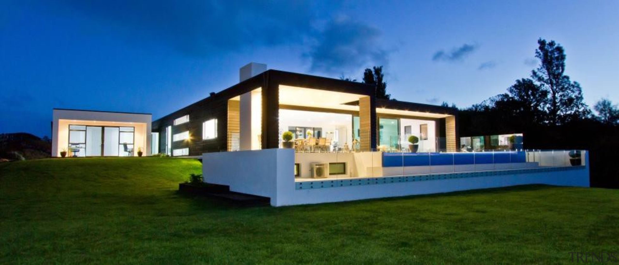 A contemporary house design by Design House Architecture architecture, cottage, elevation, estate, facade, home, house, property, real estate, residential area, villa, blue