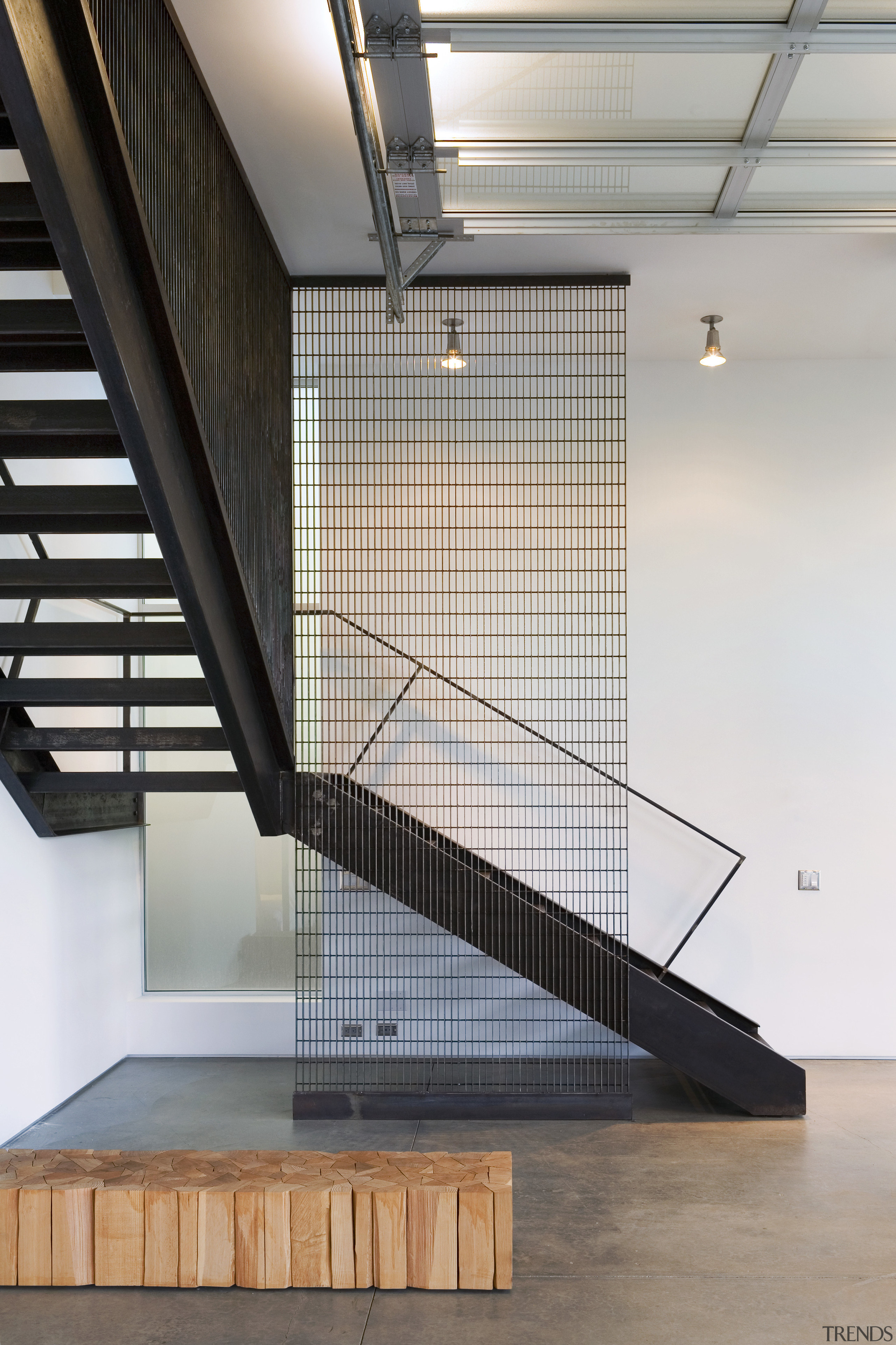 View of sculptural stairway. - View of sculptural architecture, daylighting, glass, handrail, interior design, product design, stairs, gray