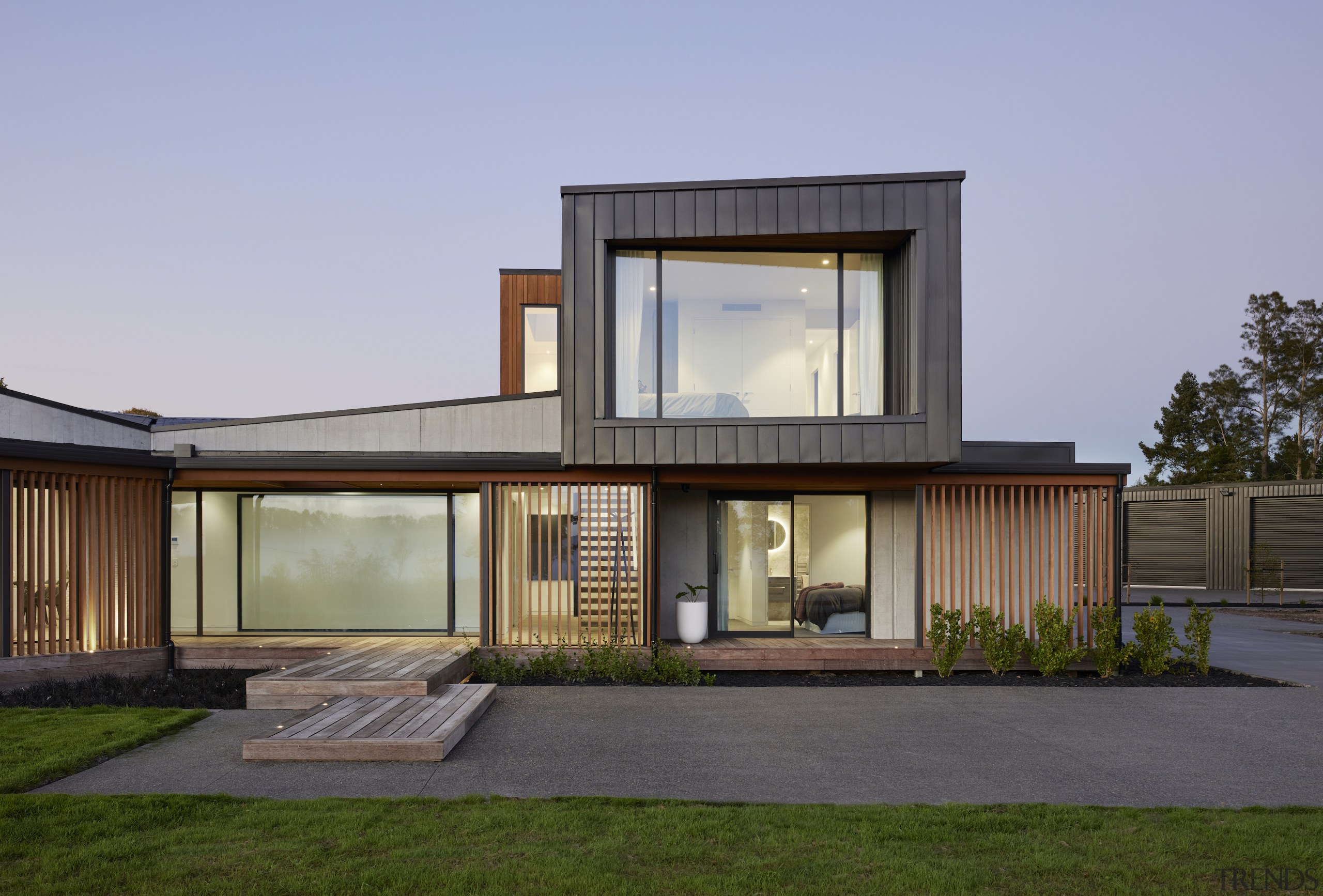 Front entrance with two storey bedroom wing to 