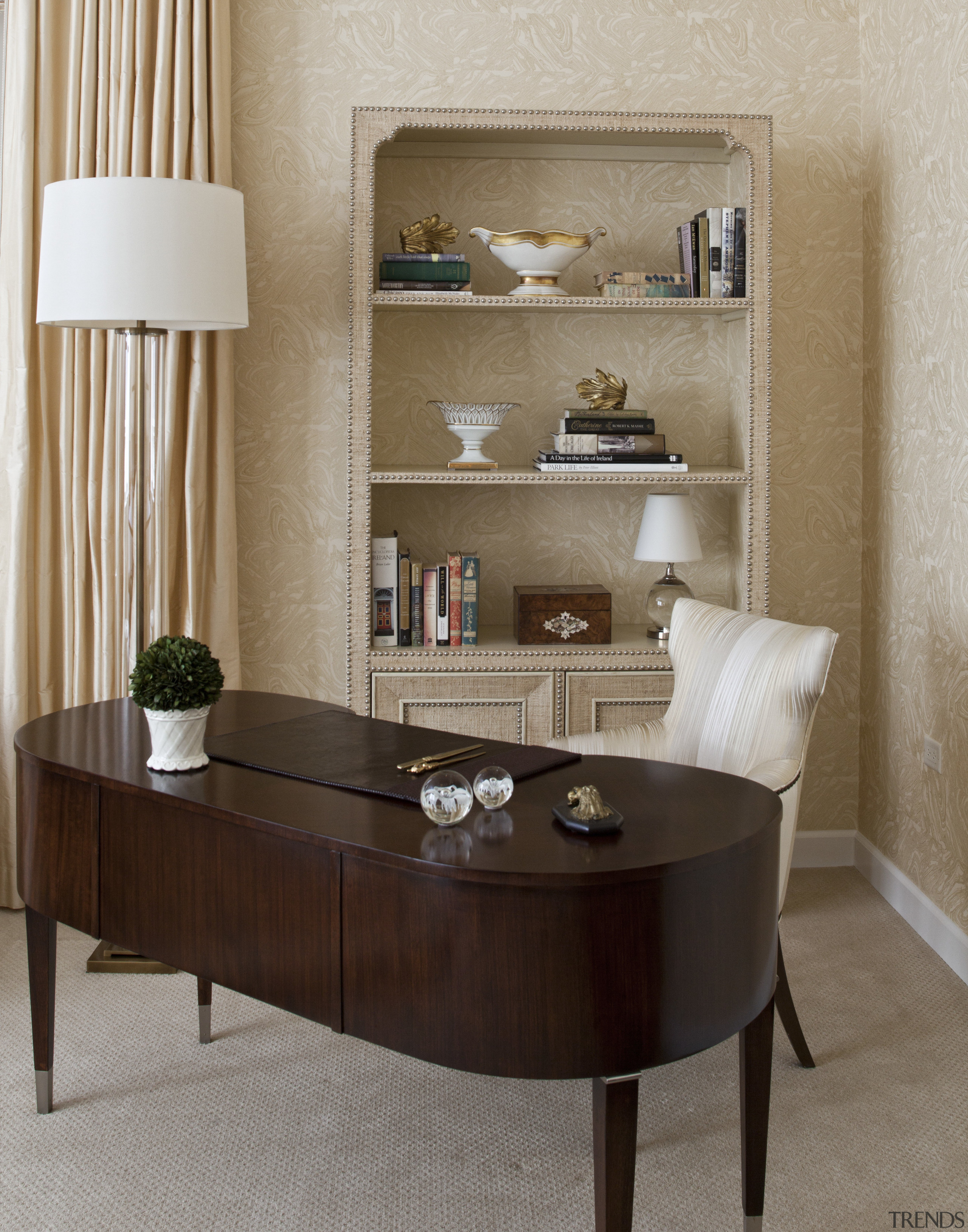 Soucie Horner Chicago apartment - Soucie Horner Chicago bookcase, chest of drawers, coffee table, drawer, furniture, interior design, living room, shelf, shelving, table, wall, brown, gray