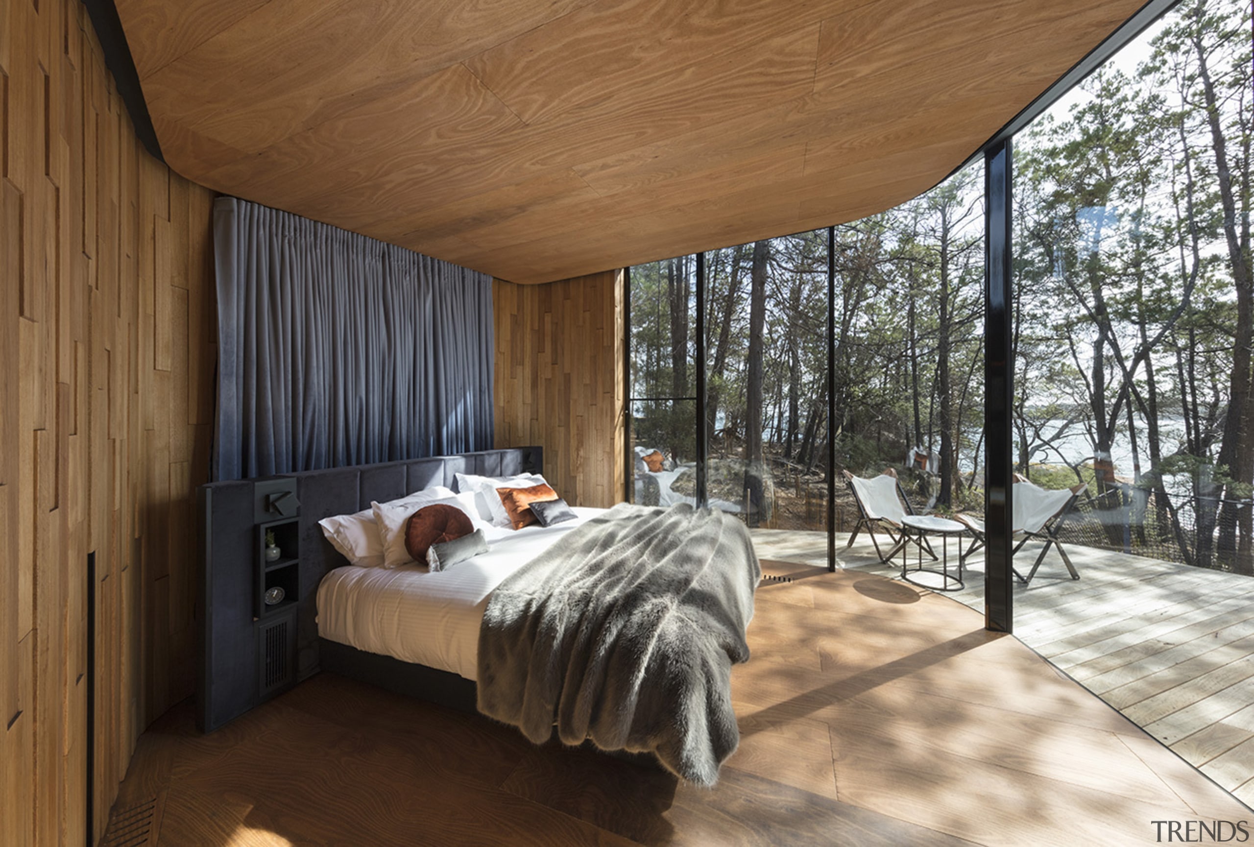 The curving bedroom pod provides wide views of 