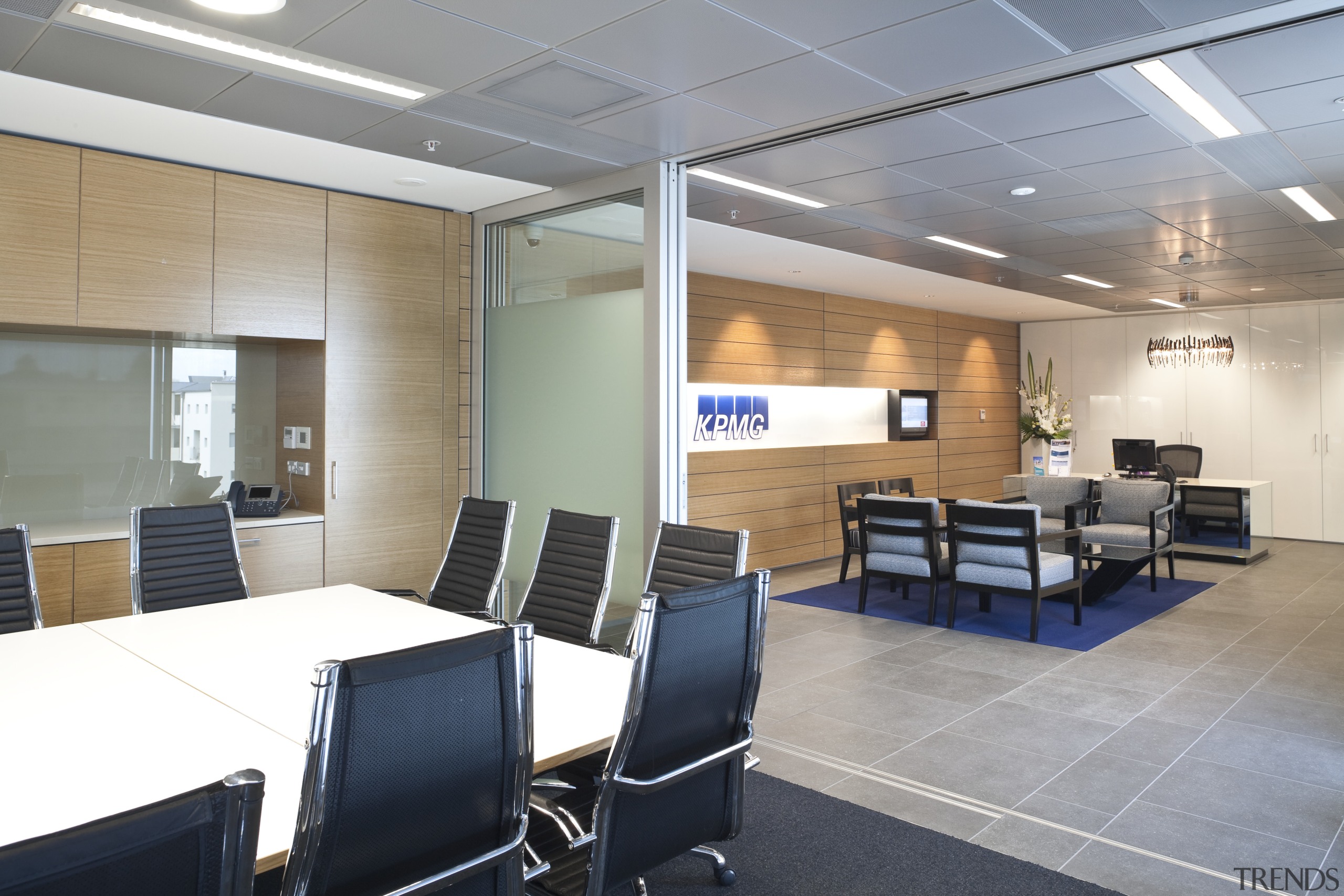 View of the Club Tower offices in Christchurch, ceiling, conference hall, interior design, office, real estate, gray, white