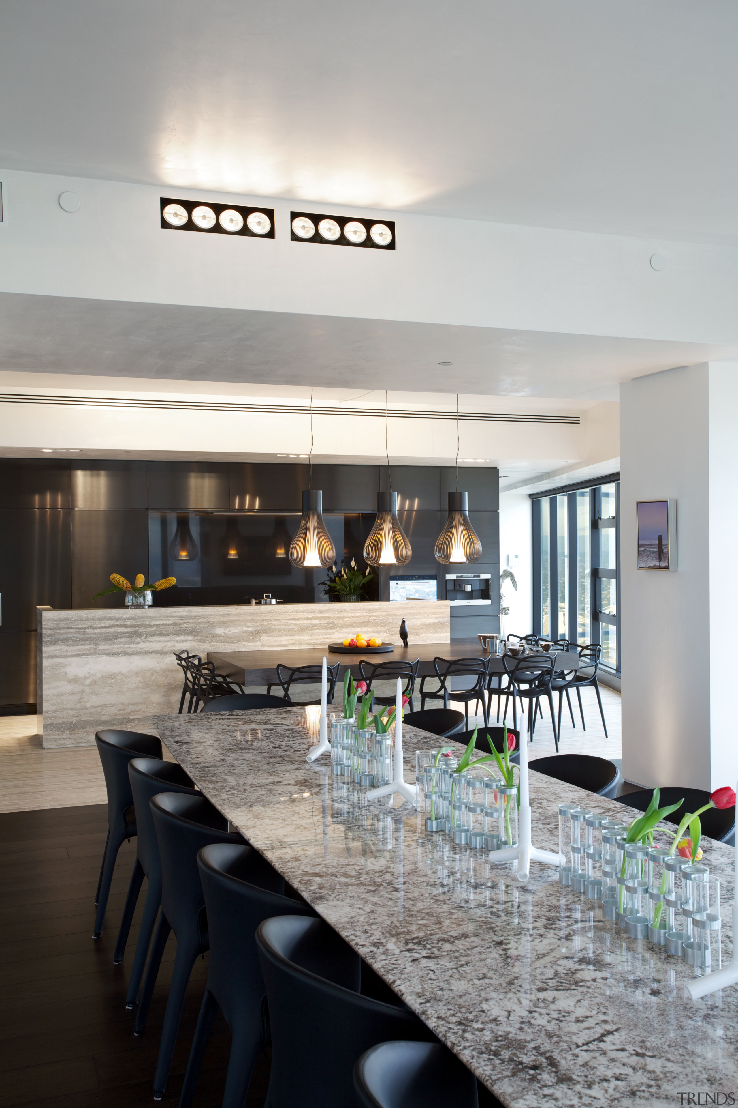 Penthouse apartment entertainers kitchen - Penthouse apartment entertainers interior design, restaurant, table, gray