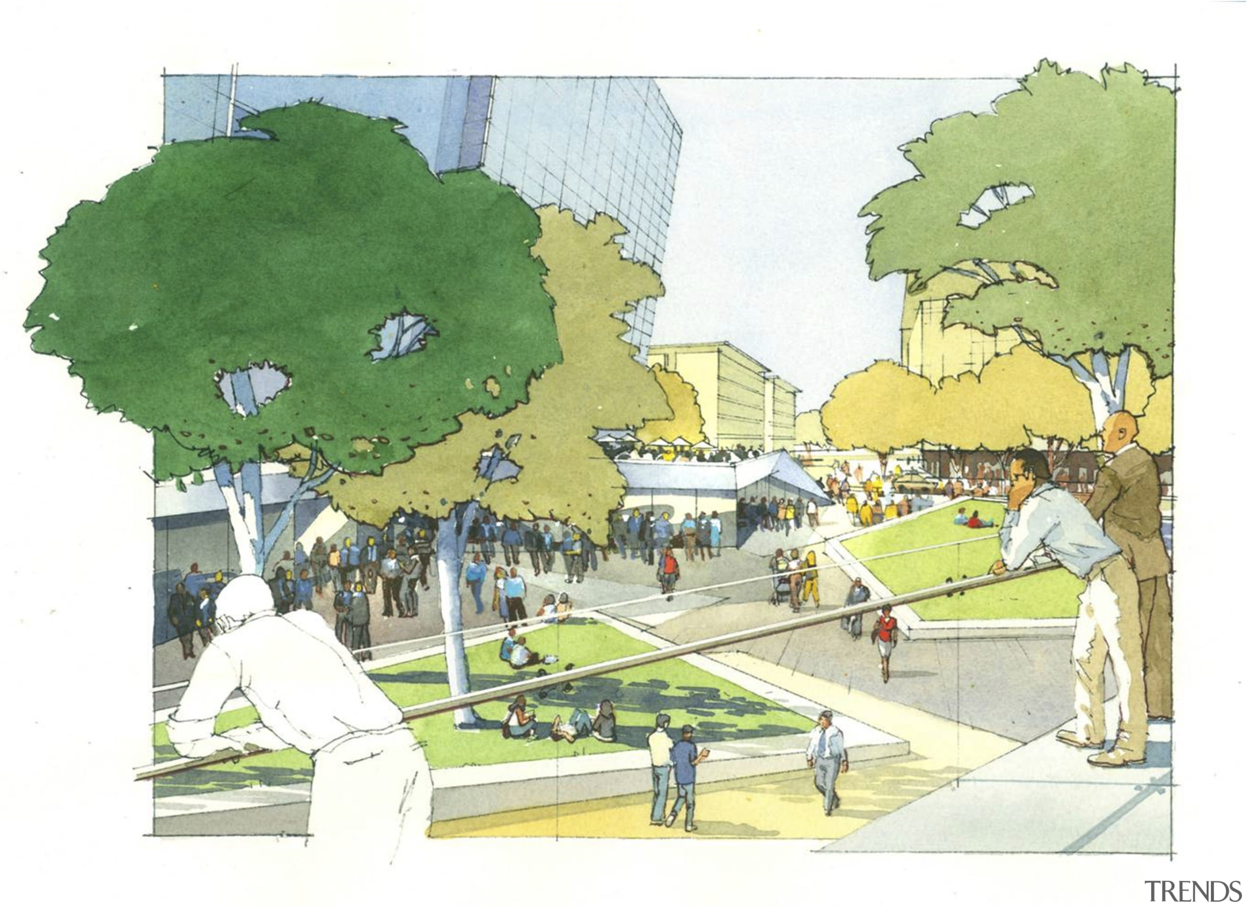 Artist's impression of the new Section 63 project art, illustration, paint, painting, residential area, tree, urban design, watercolor paint, white