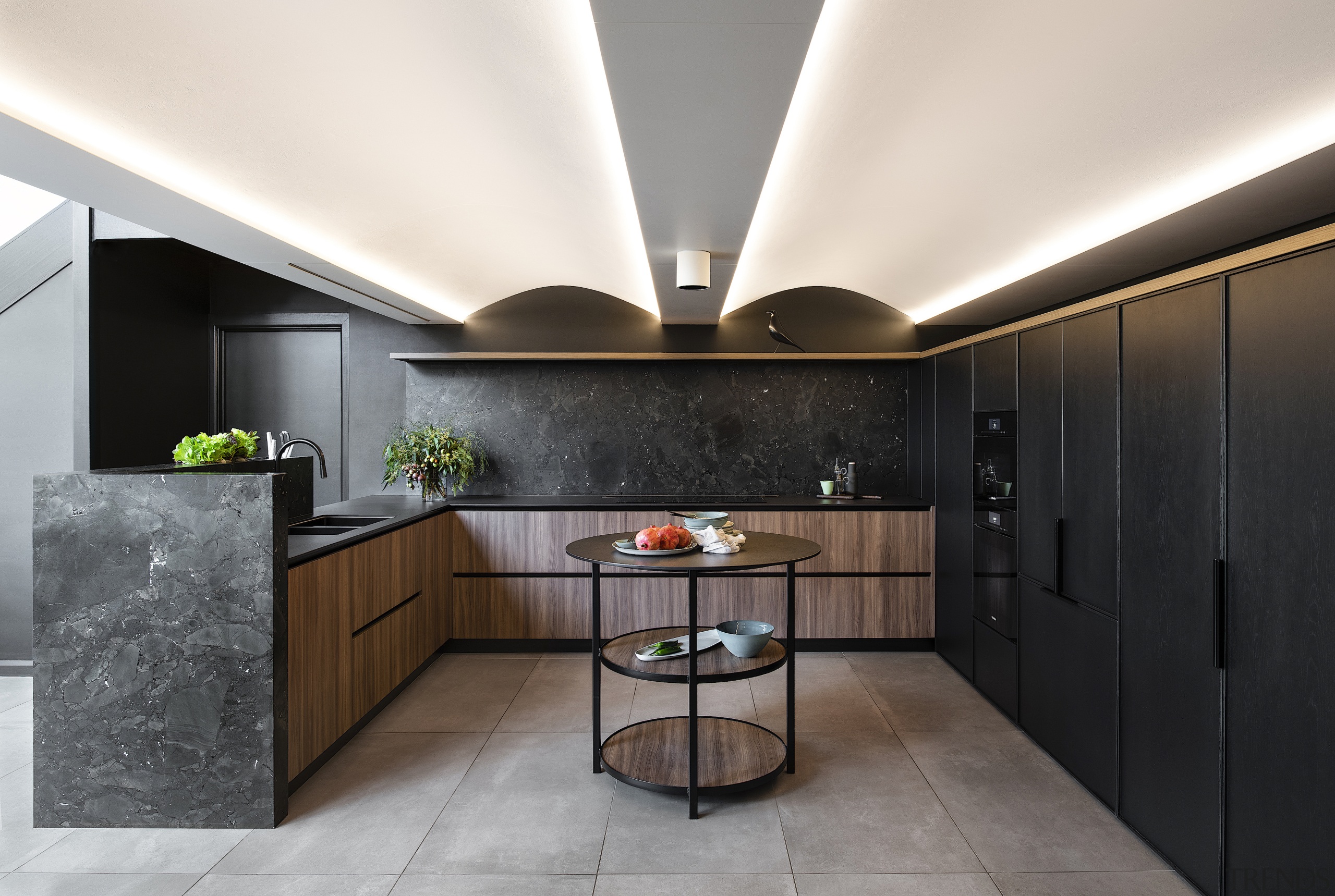 The L shape kitchen design includes a wall 