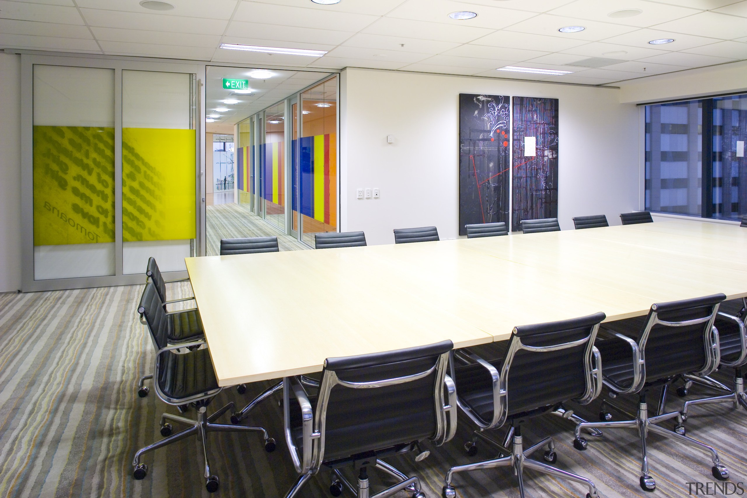 View of the Kiwi Income Property Managment offices classroom, conference hall, furniture, institution, interior design, office, table, white