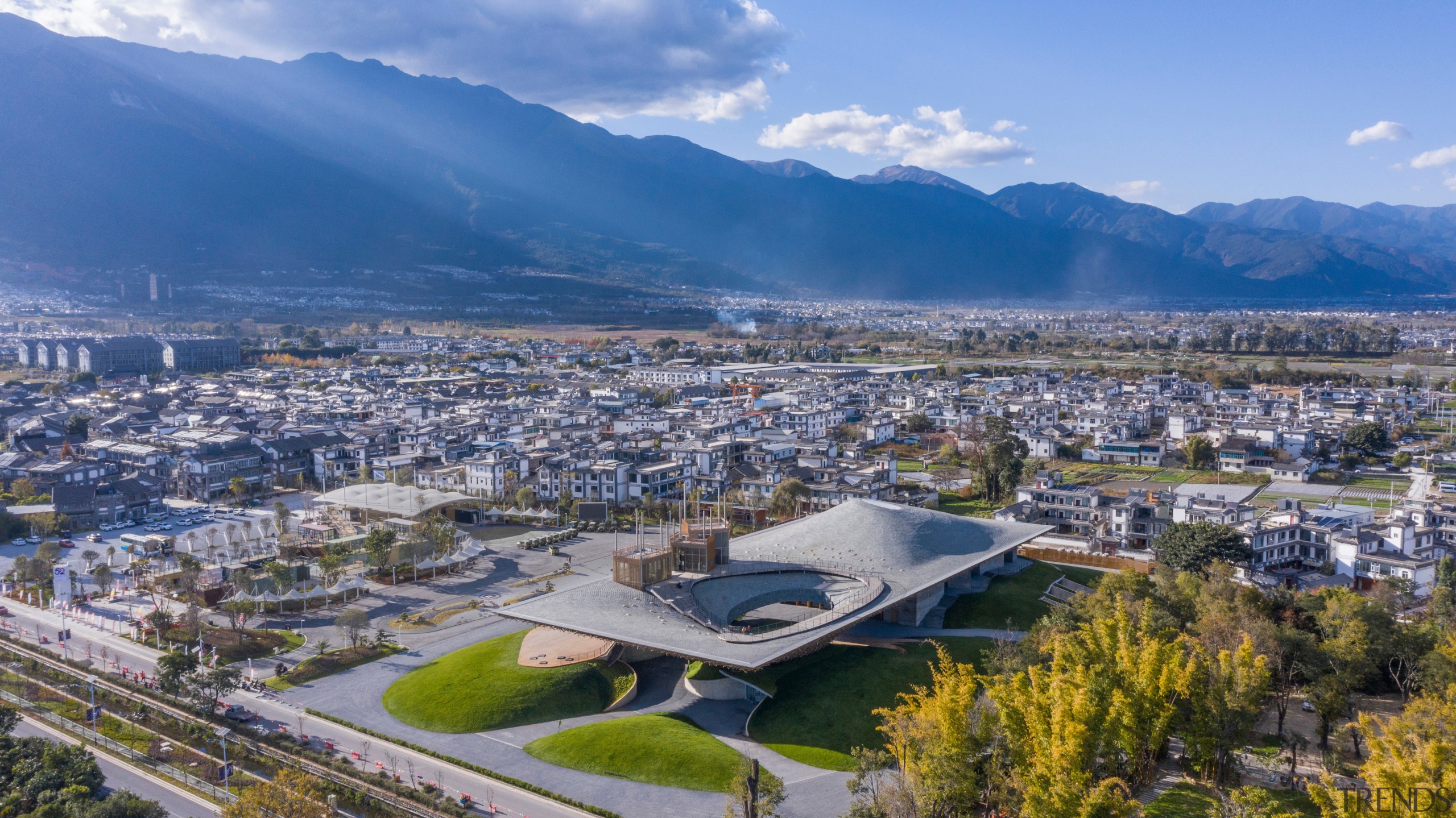 Aerial view of the sculptural and enduring performing 