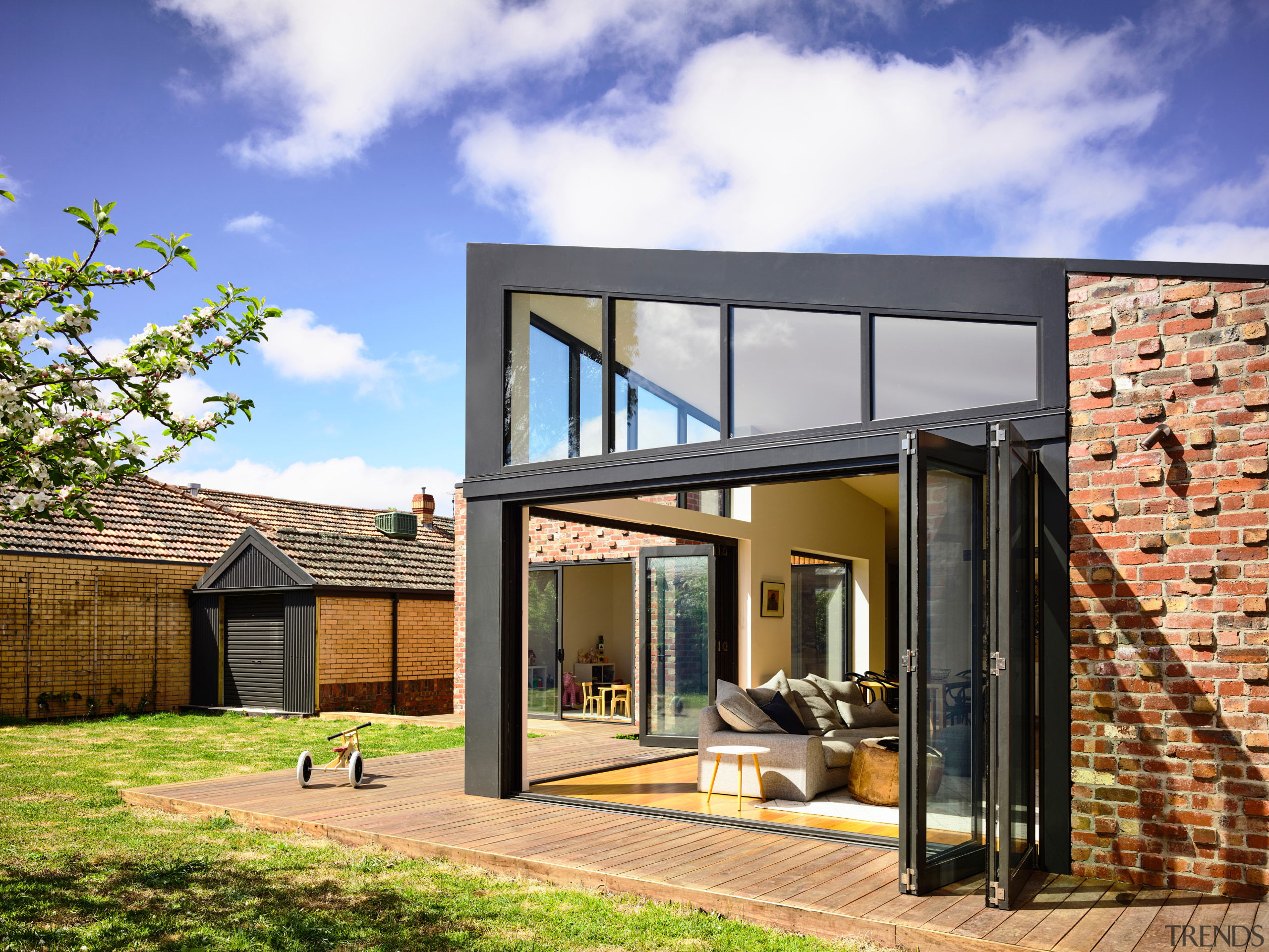 This contemporary living zone extension, part of a architecture, elevation, facade, home, house, property, residential area, Bifold window, Porter Architecture