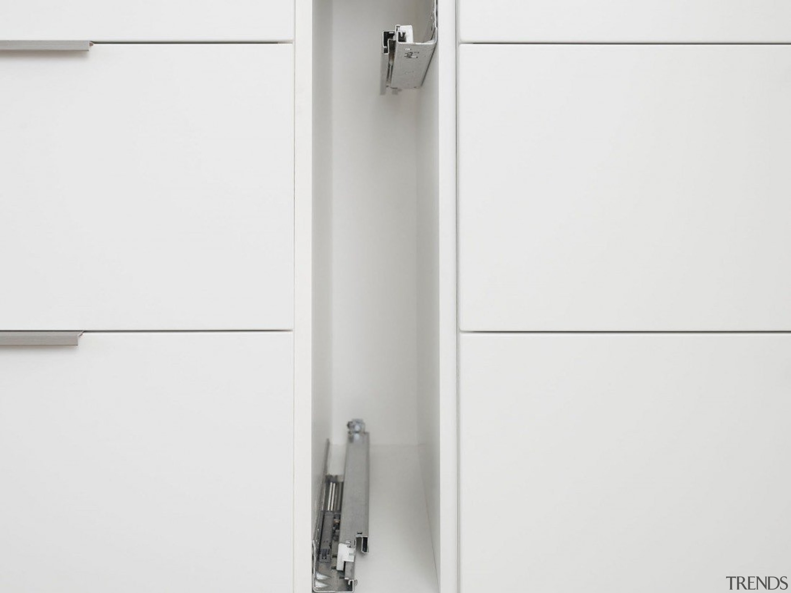 Blum's idea for narrow cabinets offers a simple bathroom accessory, hinge, product, tap, white