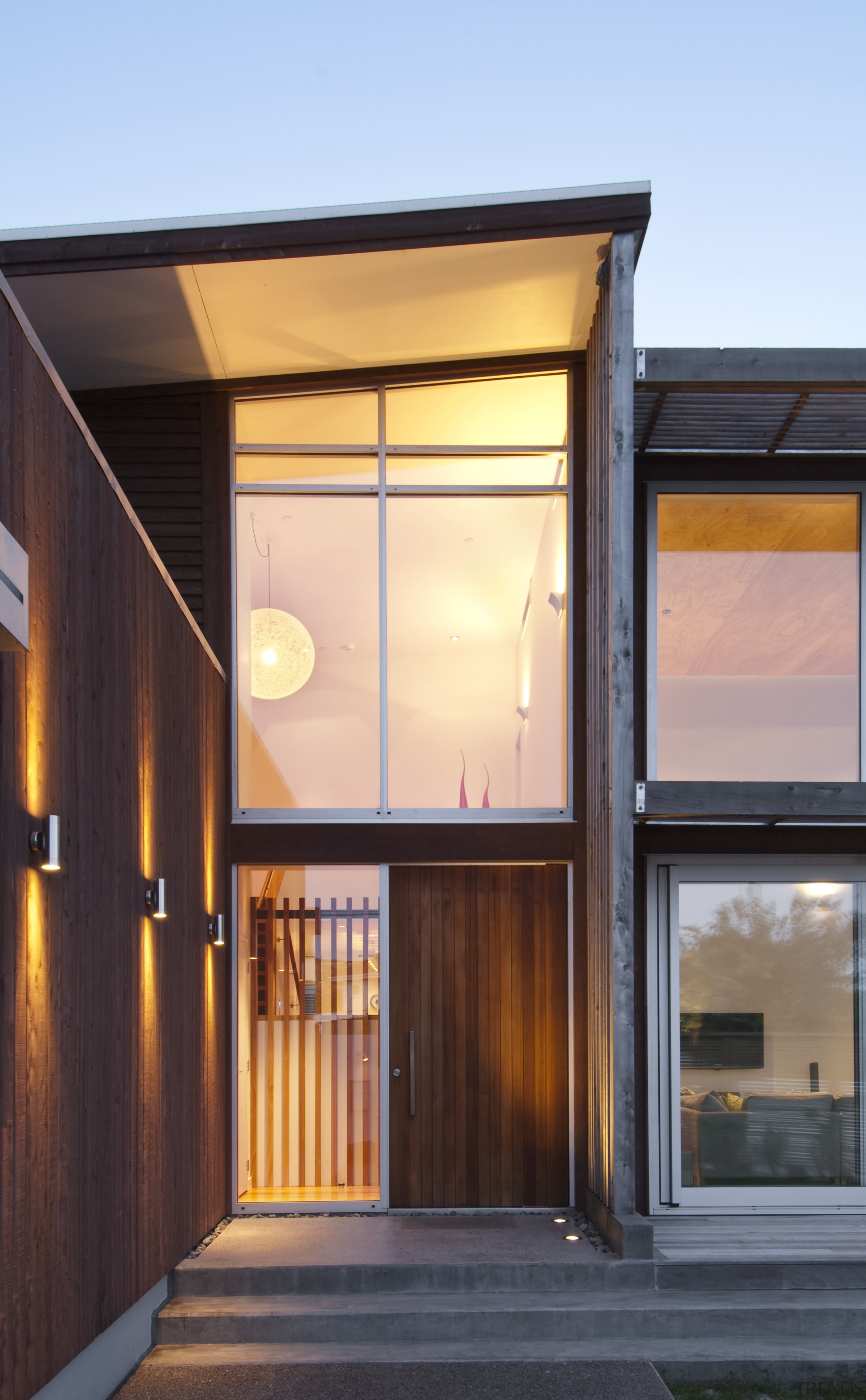 VIew of entrance way in contemporary home. - architecture, building, facade, home, house, real estate, siding, window, black