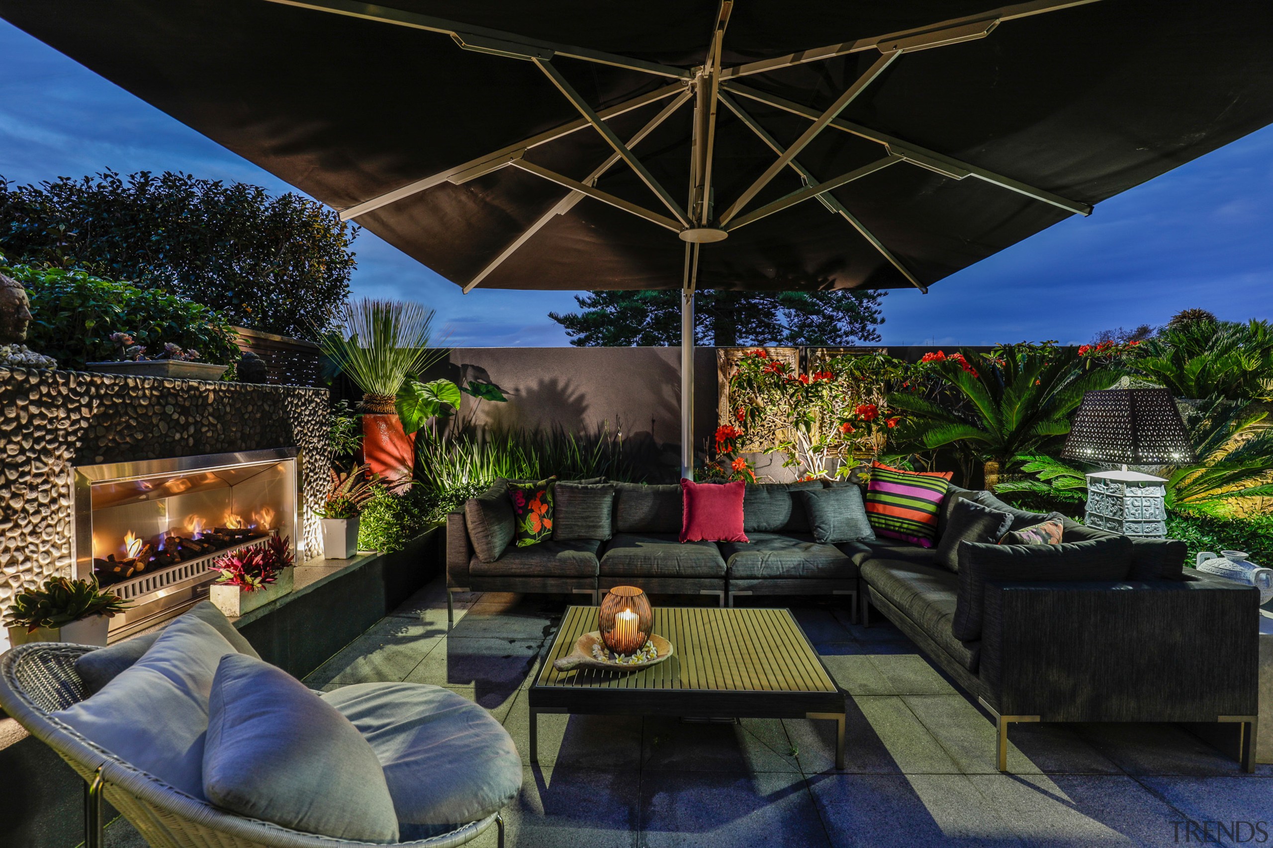 Fire in winter sun umbrella for the summer 