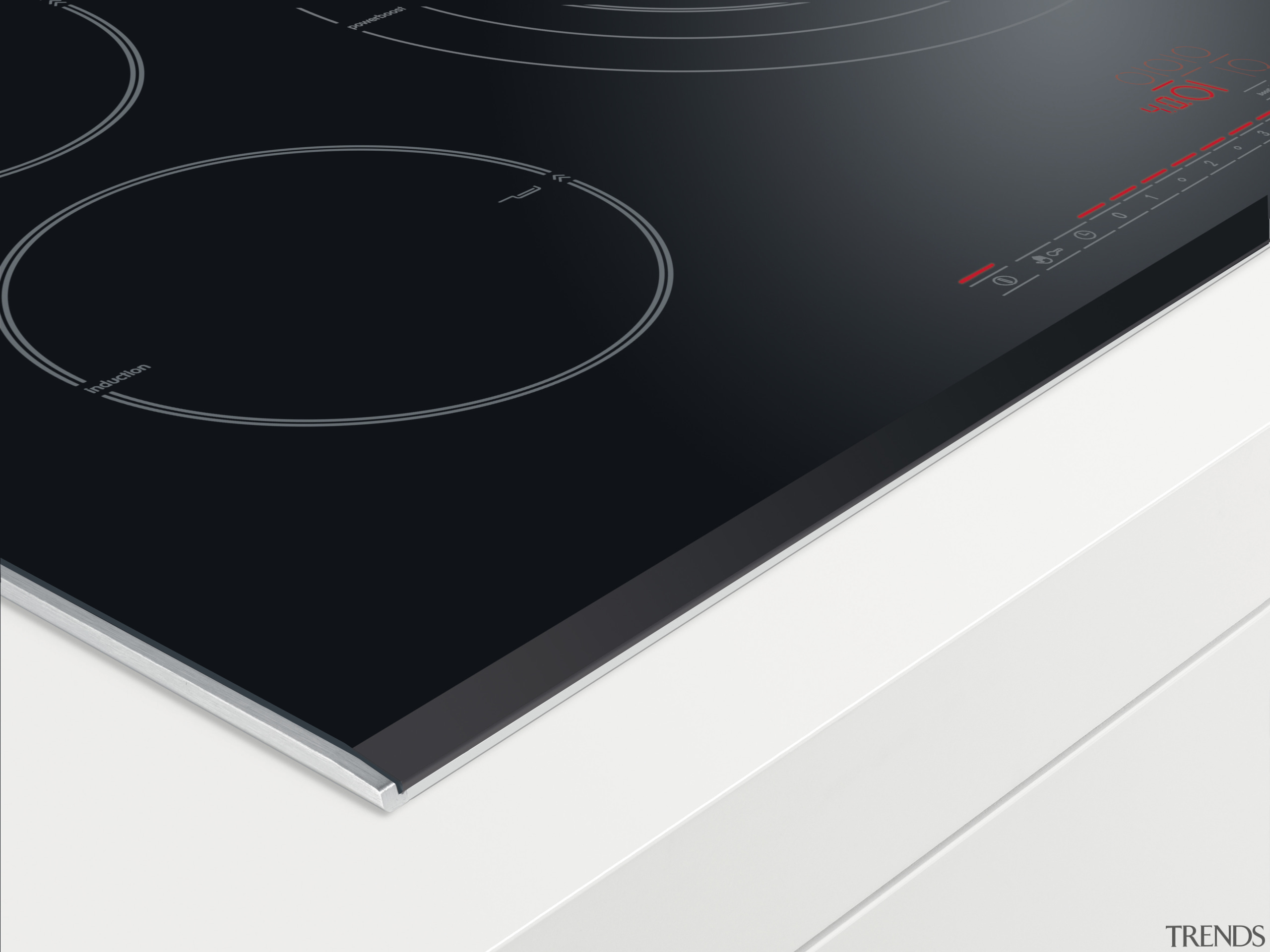 Induction Stovetop. Pot Detection. Auto cooking programs. Frying brand, font, product, product design, black, white