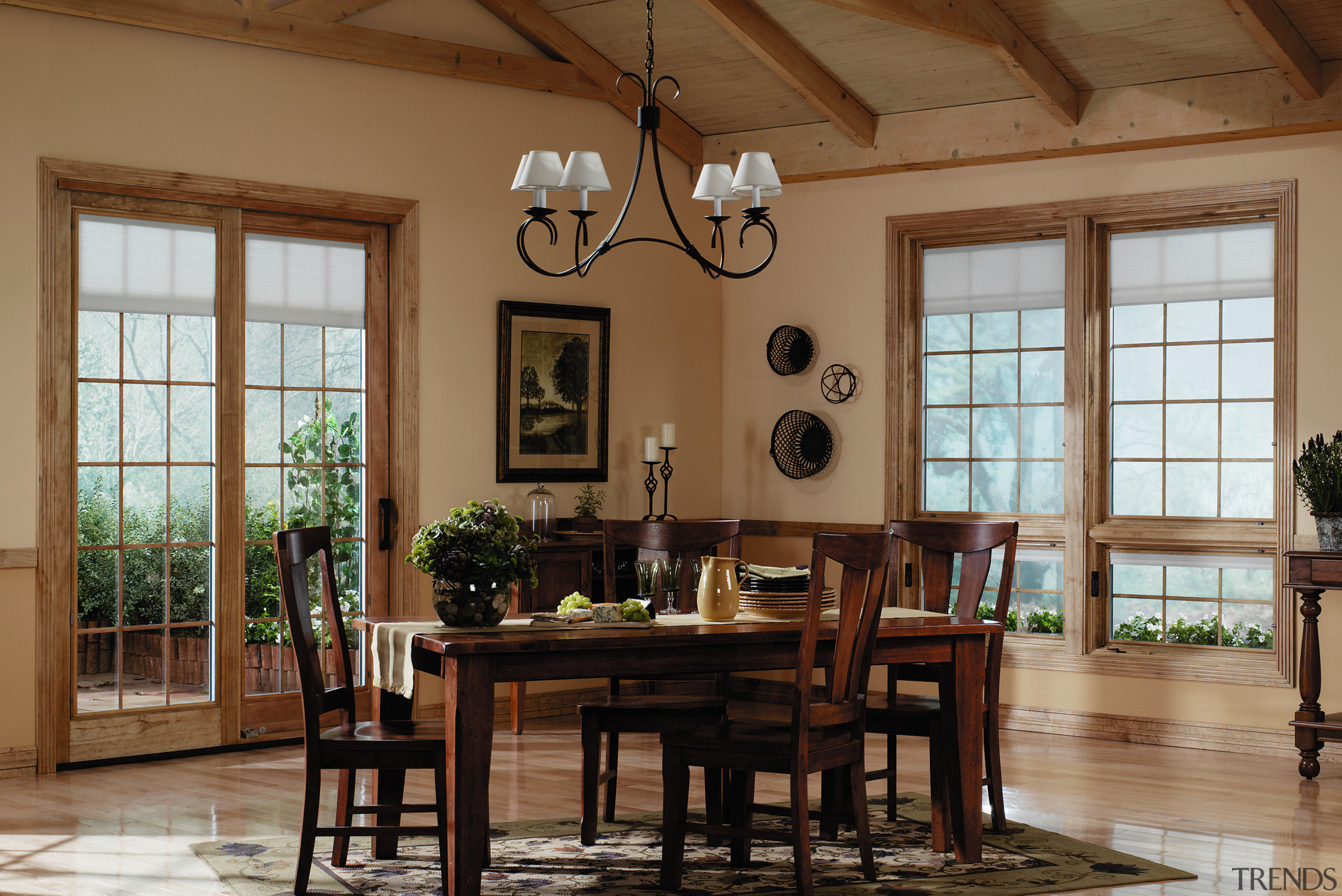 Large dining room with wood table and chairs, dining room, furniture, home, interior design, living room, room, table, window, brown