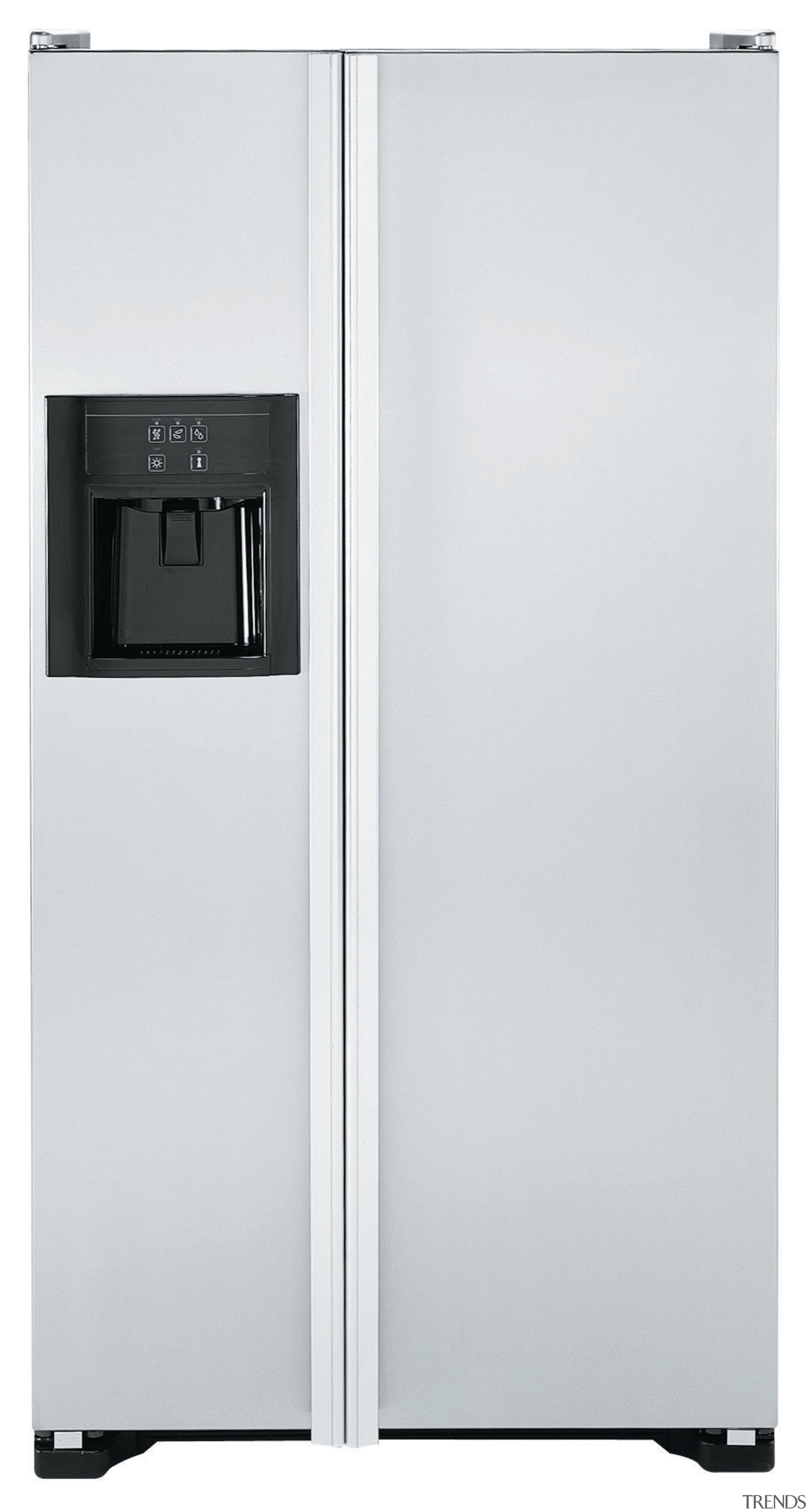 Side by side refrigerator and freezer with external home appliance, kitchen appliance, major appliance, product, product design, refrigerator, white