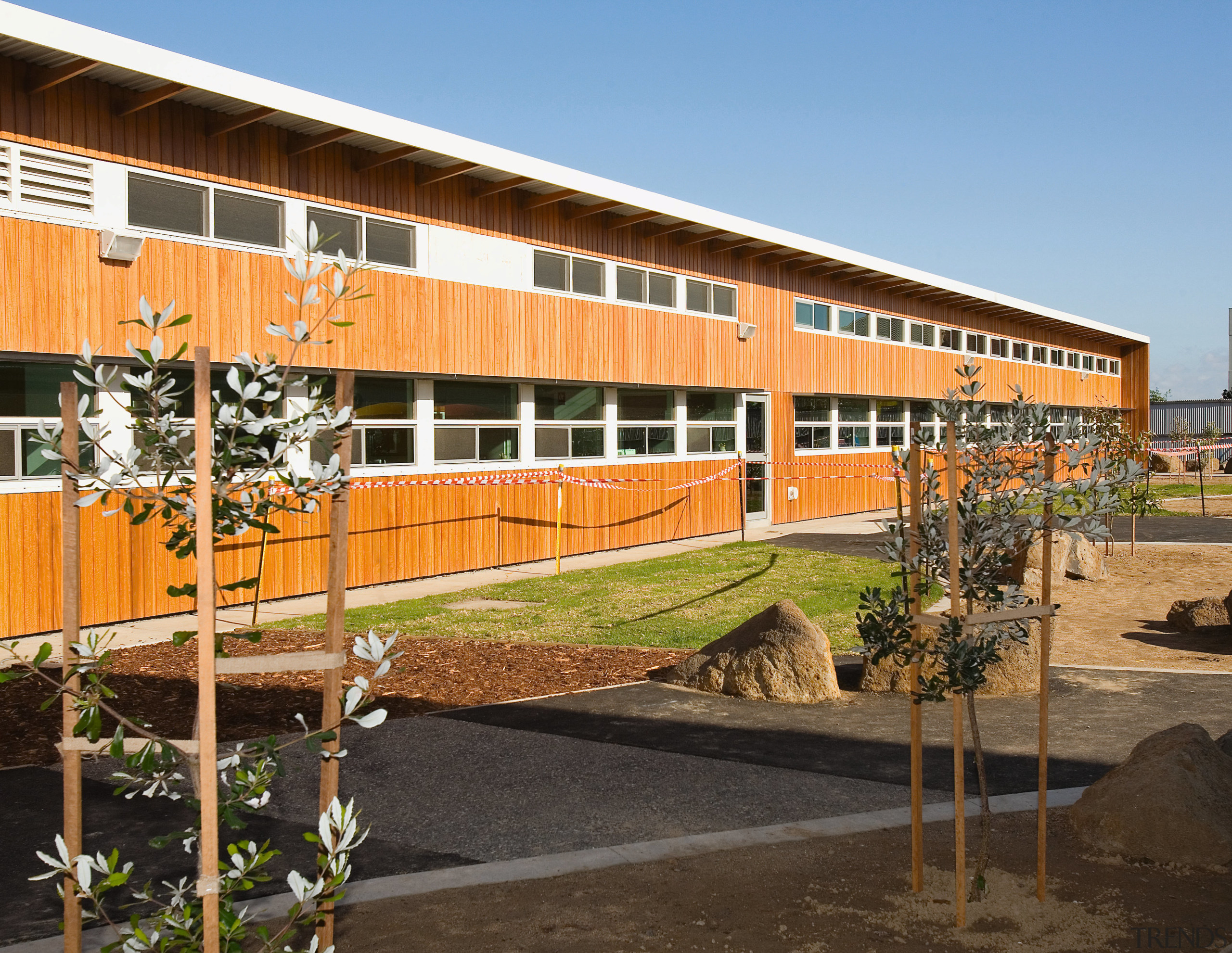 View of Williamstown High School in Melbourne. Designed architecture, building, facade, mixed use, real estate, residential area, brown