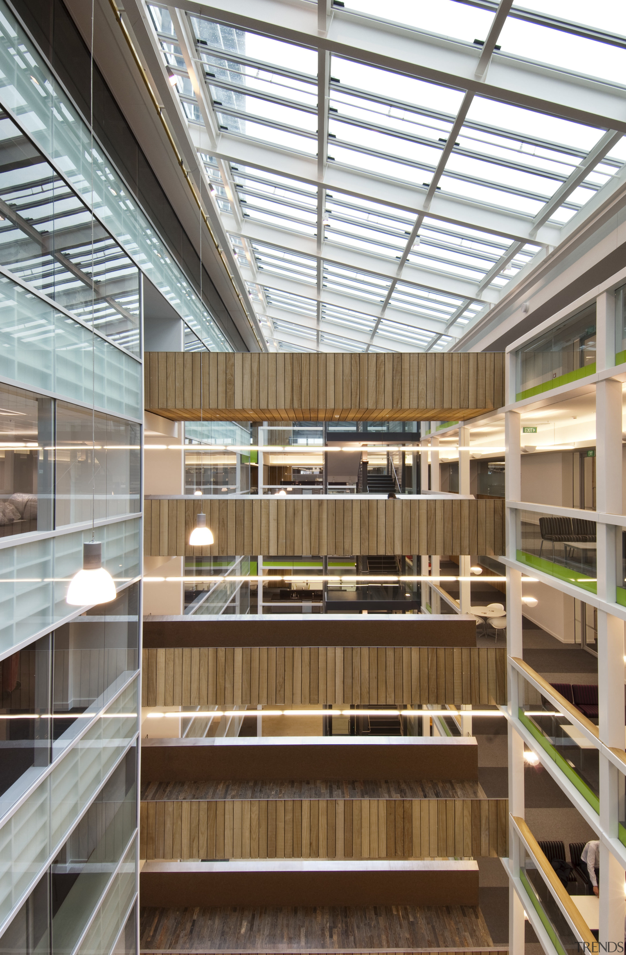 View of the interior of the Vogel Center architecture, daylighting, brown, white