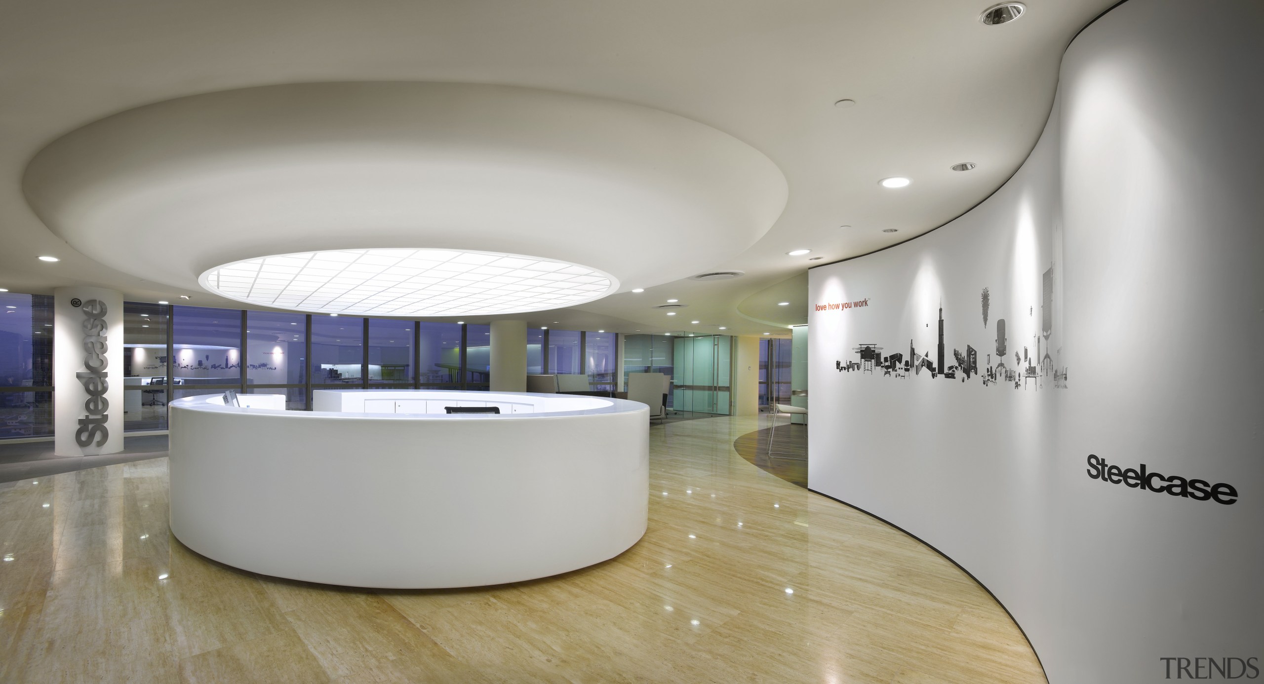 Steelcase Global Shared Services office, Kuala Lumpur architecture, ceiling, daylighting, floor, interior design, lobby, office, product design, gray