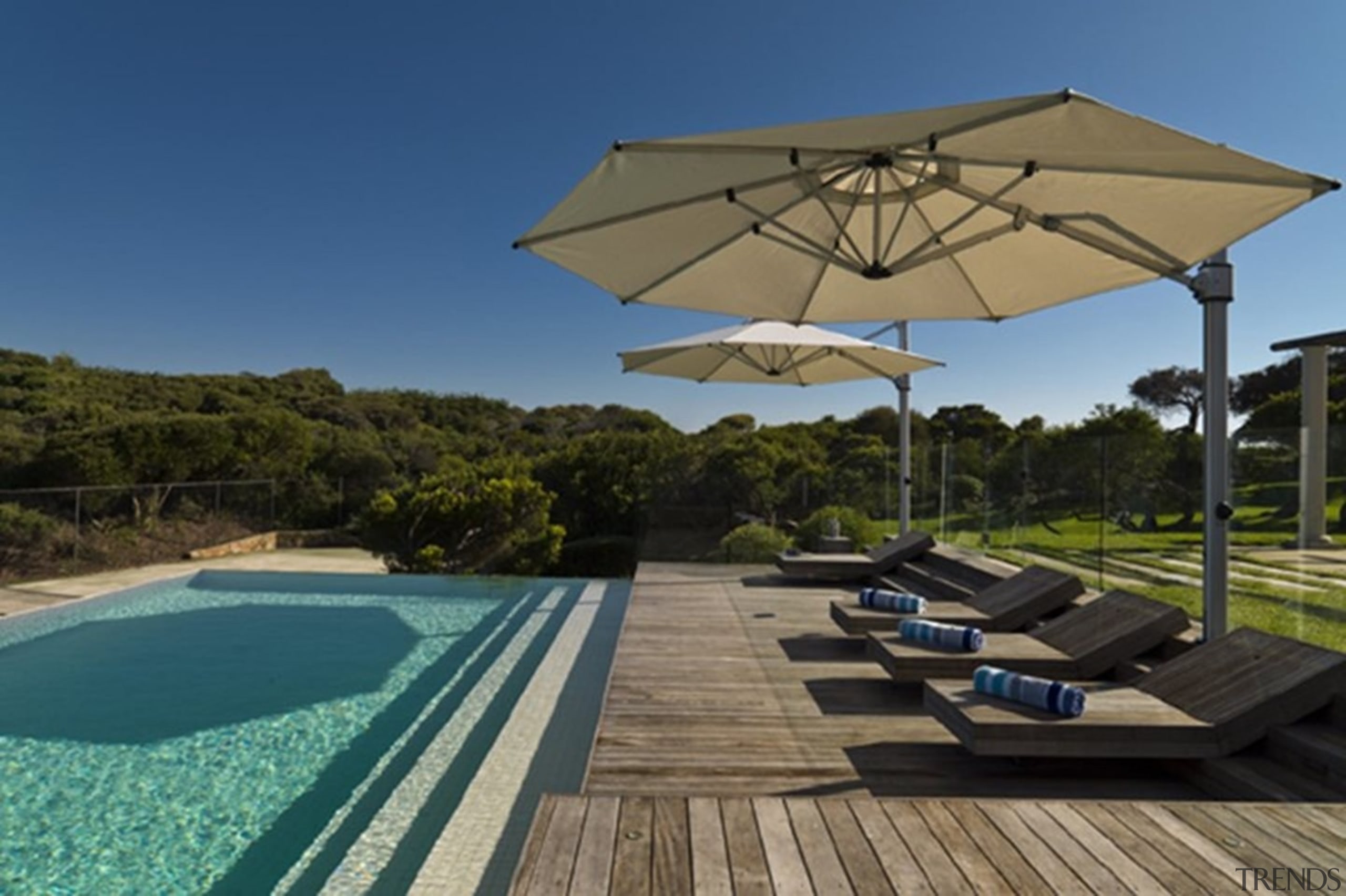 Riviera Cantilever Umbrella - estate | home | estate, home, house, leisure, outdoor furniture, property, real estate, shade, sunlounger, swimming pool, umbrella, vacation, brown